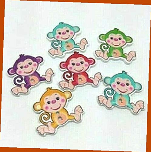 10PCS Artificial Garden Monkey 2-Hole Wood Buttons for Sewing, Scrapbooking, DIY Crafts - 1-1/8 Inch (S403) - Perfect for Home Decor, Clothing Embellishments & Handmade Cards