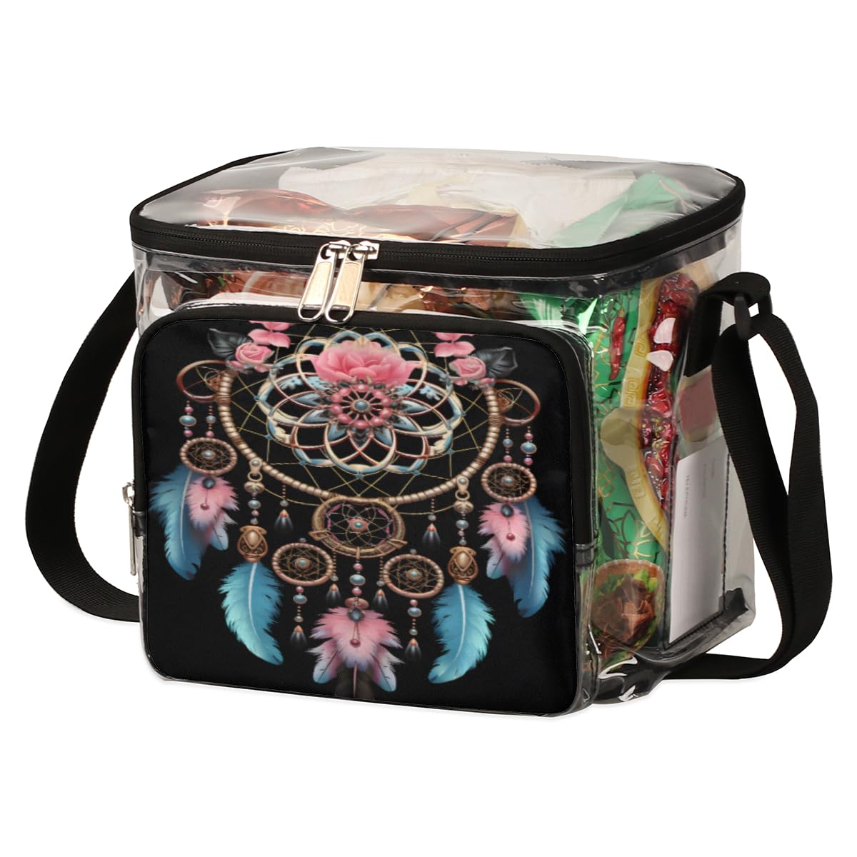 GzLeyigou Gypsy Dream Catcher Clear Tote Bag - Transparent Crossbody Shoulder Bag with Handles, Ethnic Bohemian Design for Lunch, Outdoor, Travel, Picnic, Concerts & Sports Events - Stadium Approved Clear Purse for Women, Perfect for Music Festivals, Beach Days and Shopping