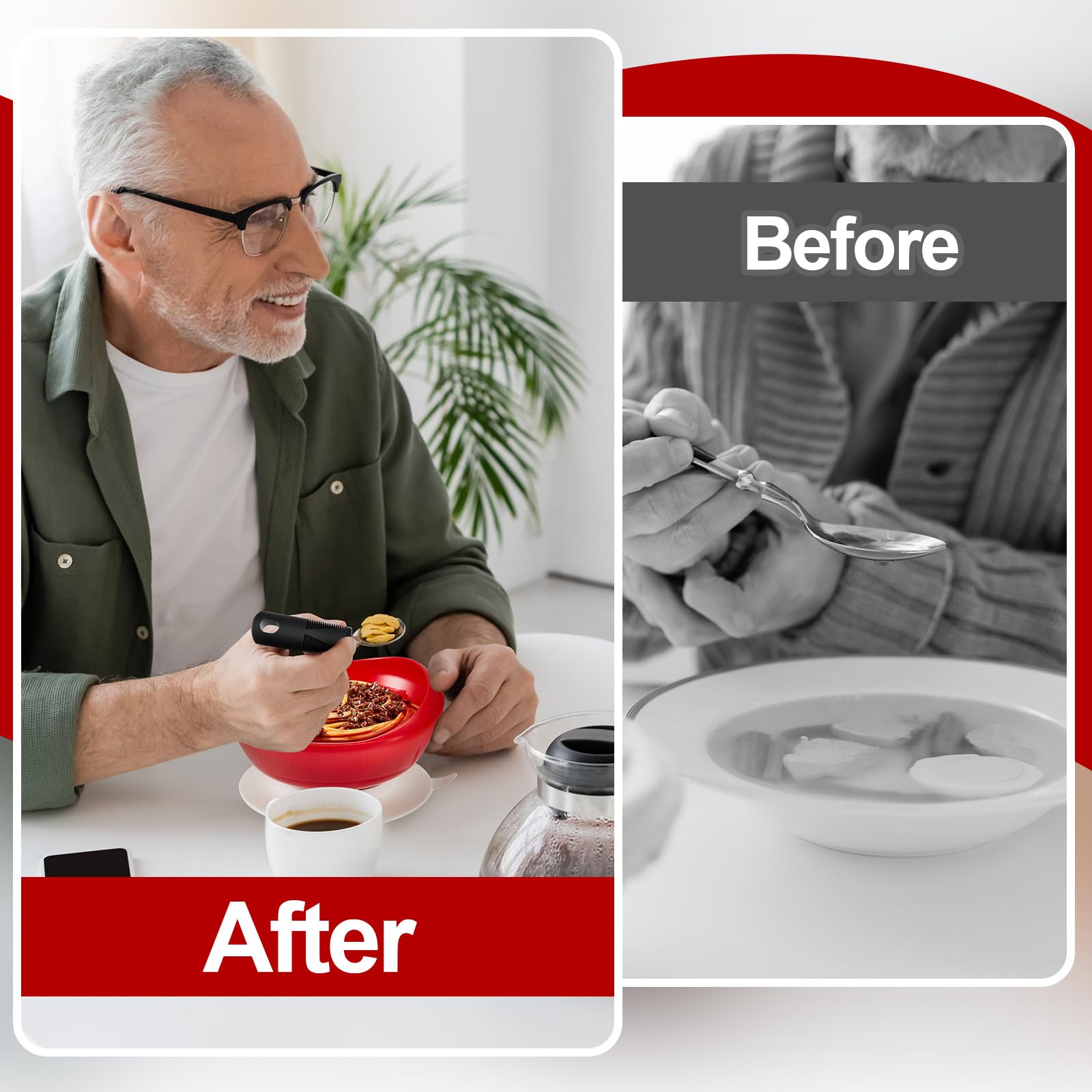 Maxcheck 7-Piece Spill-Proof Scoop Bowl & Divided Plate Set with Suction Base | Non-Slip Weighted Adaptive Utensils | Elderly & Disabled Self-Feeding Dinnerware | Ideal for Assisted Living & Home Care
