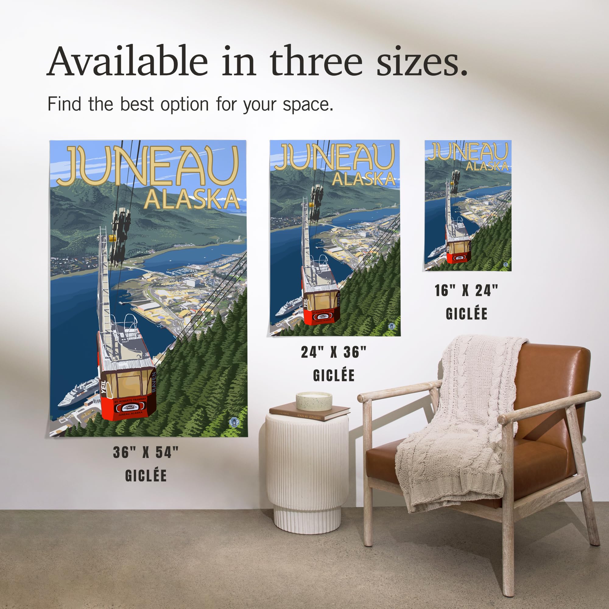 Lantern Press 16x24 Inch Giclee Art Print - Juneau Alaska Landscape with Mt. Roberts Tramway - Premium Wall Decor for Living Room, Bedroom & Office