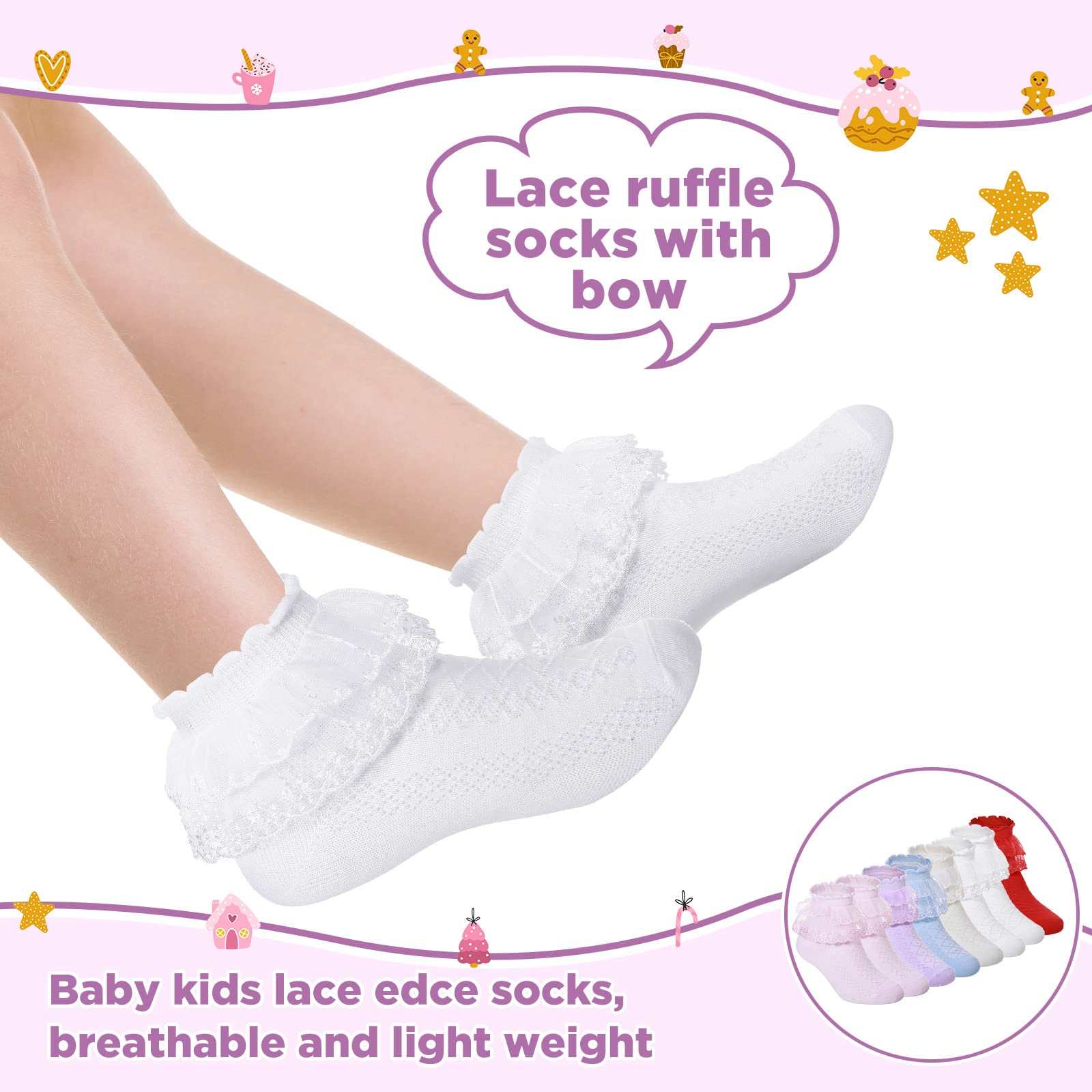 Haysandy 8 Pairs Toddler Girls Dress Socks - Cute Ruffle Frilly Lace Cotton Baby Socks for Teen Girls | Perfect for Parties, School & Special Occasions