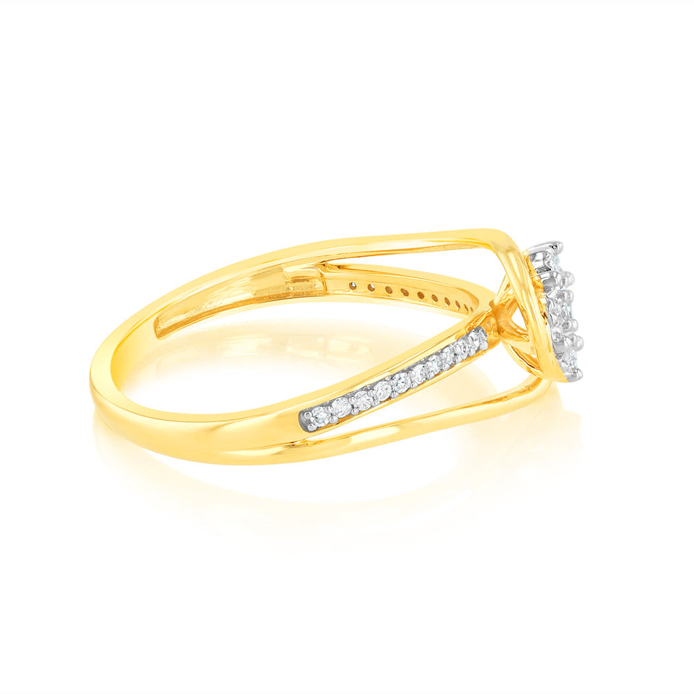 1/10 Carat Diamond Dress Ring in 9ct Yellow Gold - Elegant Wedding & Evening Party Jewelry for Women