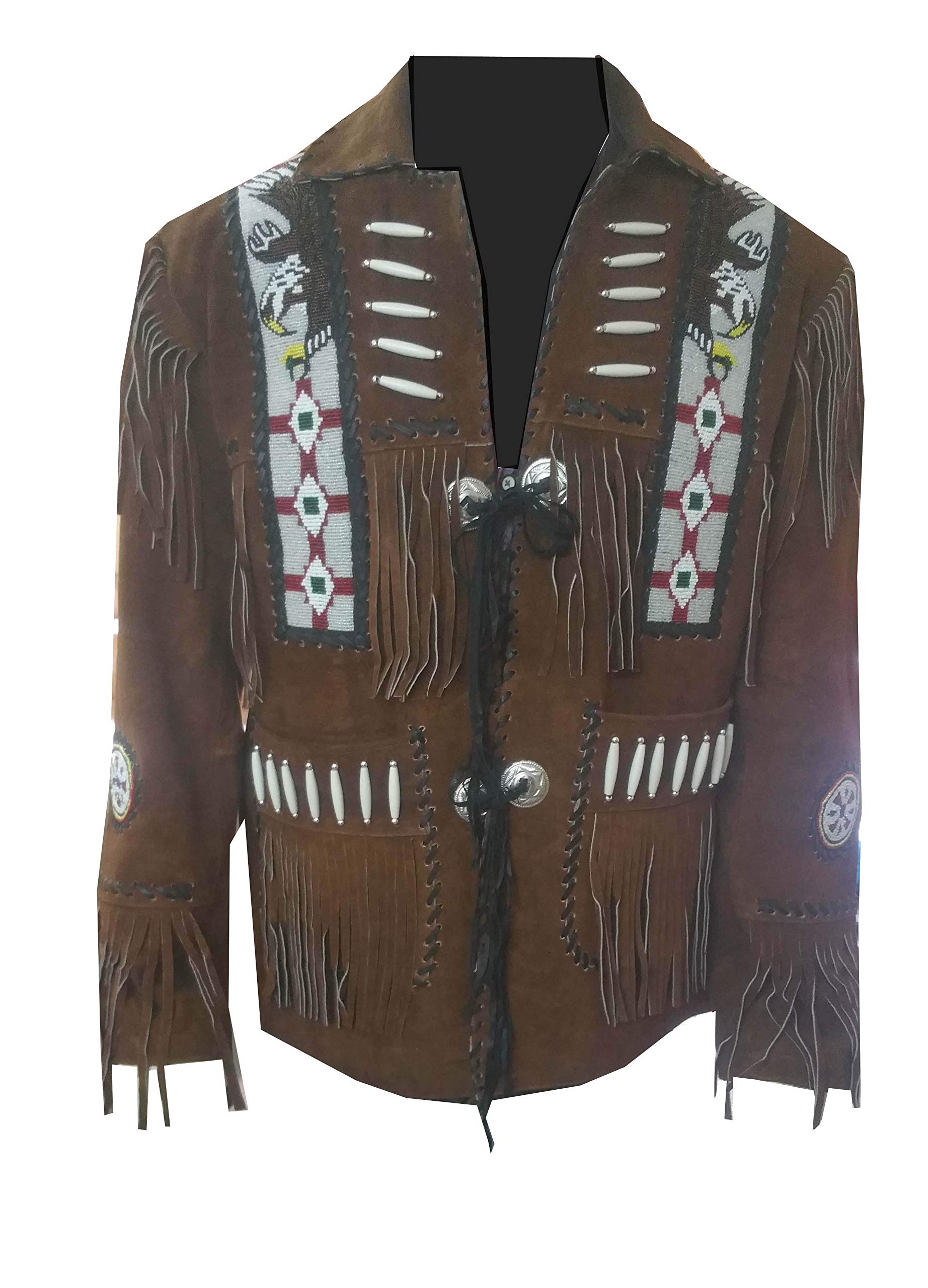 Men's Western Cowboy Jacket - Suede Leather Fringed Coat with Bones & Beads Decor | Vintage Rodeo Style for Country Music Festivals & Cowboy Parties