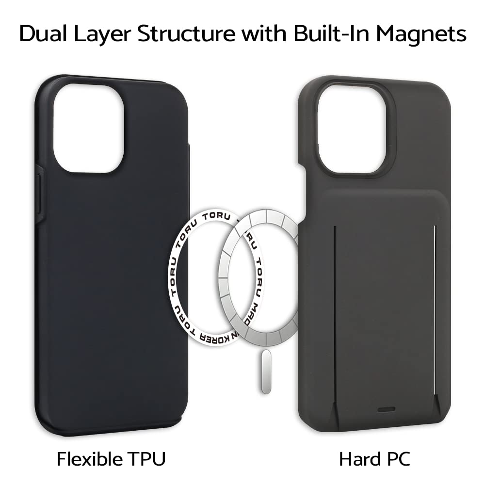 TORU MX PRO Slim Hard Wallet Case for iPhone 13 Mini - Dual Layer Shockproof Protective Cover with MagSafe Compatible Built-in Magnets | Detachable Sliding Card Holder (Holds 3 Cards) - Gray | Perfect for Everyday Use, Travel & Contactless Payments