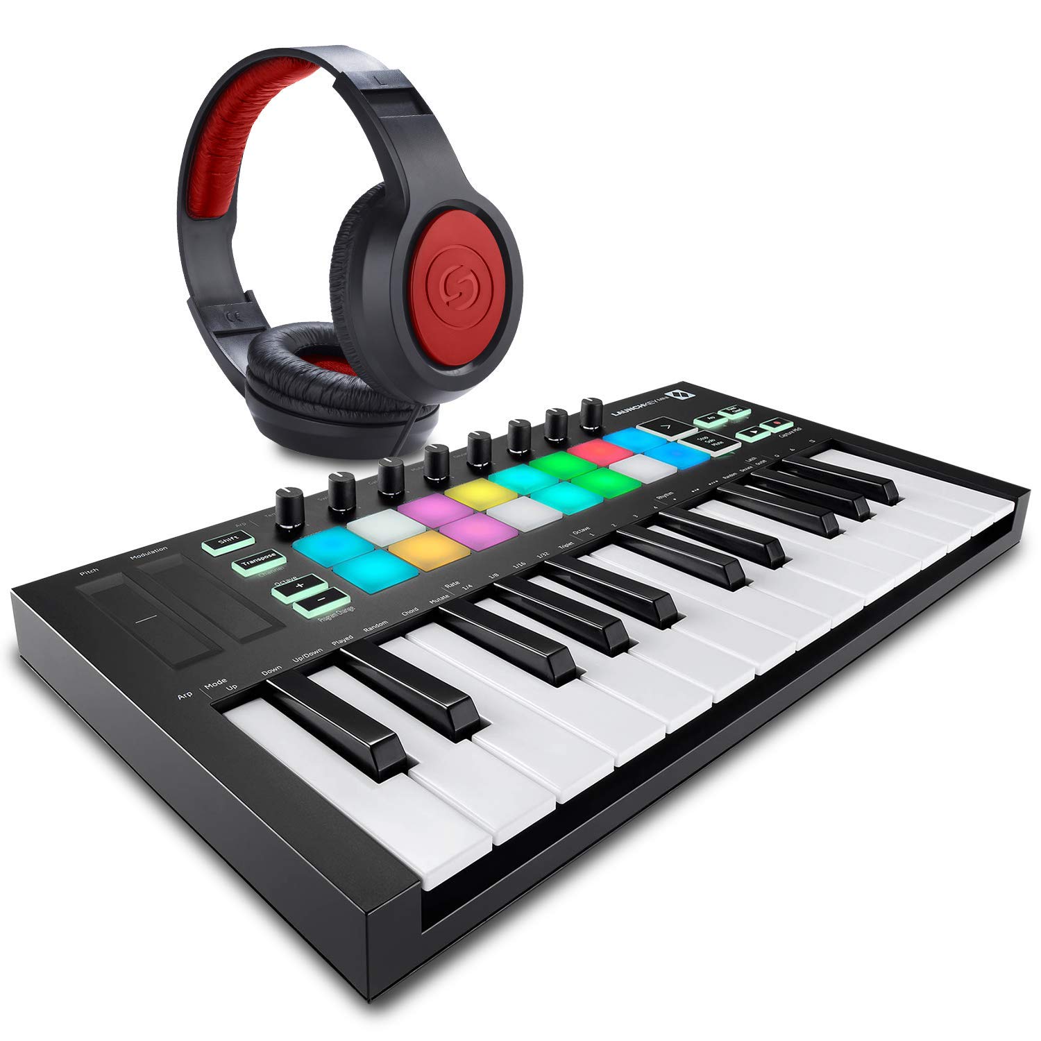 Novation Launchkey Mini MK3 25-Key USB MIDI Keyboard Controller with SR360 Over-Ear Dynamic Stereo Headphones & Microfiber Cleaning Cloth - Perfect for Music Production, Home Studio & Live Performance