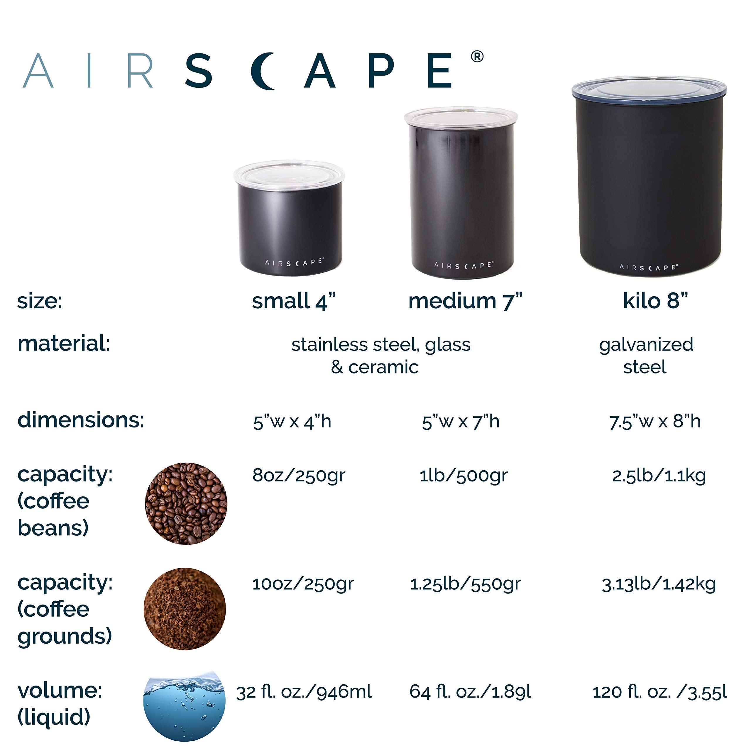 Airscape Stainless Steel Coffee Canister Set of 2 - Airtight Food Storage Containers with Patented Freshness Seal - Brushed Steel (Small & Medium) - Perfect for Kitchen Pantry Organization & Coffee Bean Storage