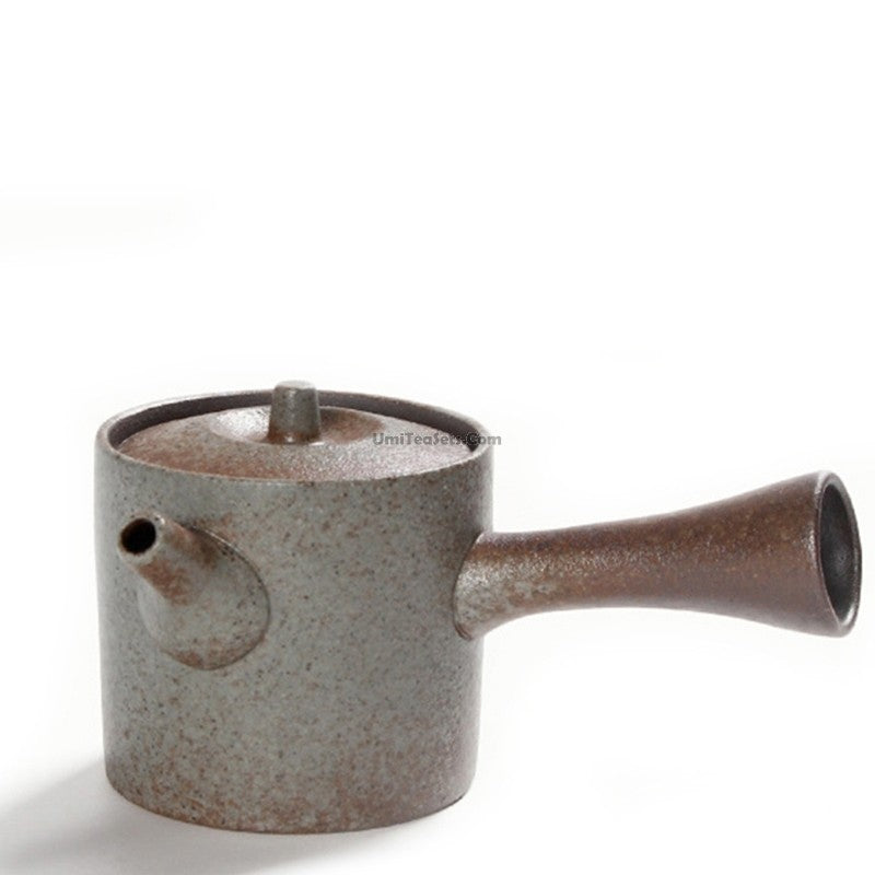 Handmade Japanese Coarse Pottery Cylinder Teapot - Traditional Ceramic Kyusu for Green Tea & Matcha - Perfect for Tea Ceremonies & Home Brewing