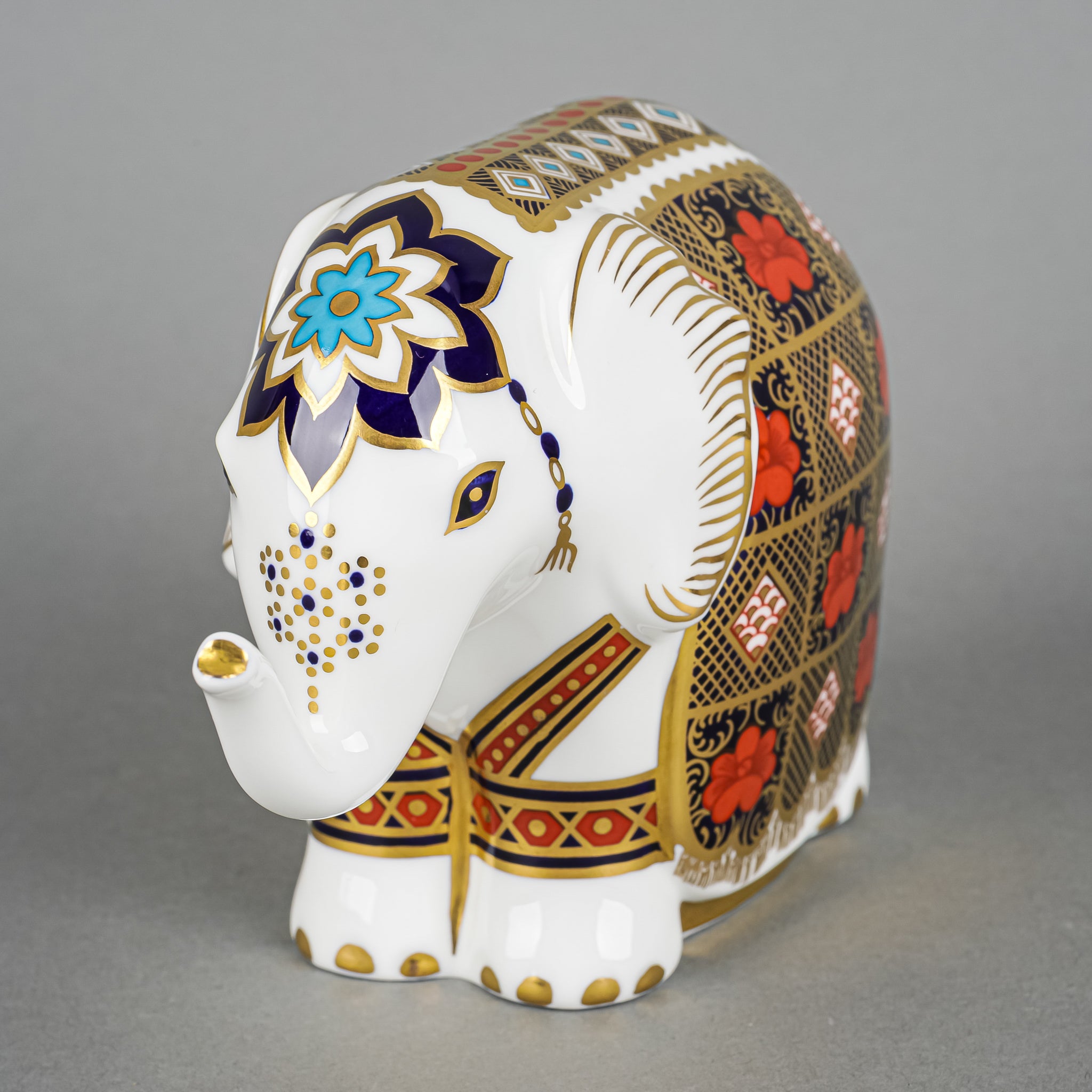 Royal Crown Derby Imari Elephant Paperweight - Handcrafted Collectible Home & Office Desk Decor for Gifts and Display