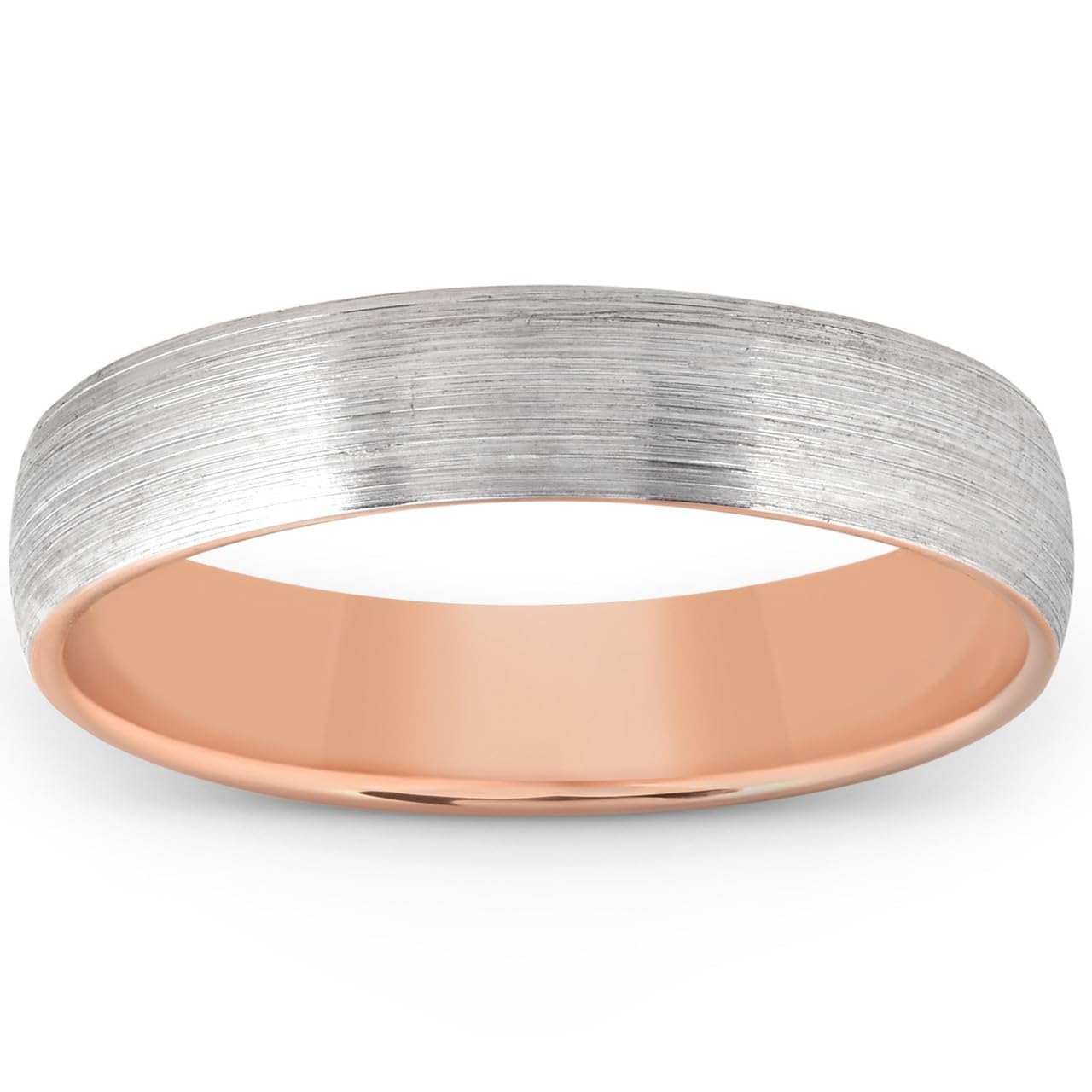 10K Brushed Rose Gold Two-Tone Men's 5MM Dome Wedding Band - Polished Comfort Fit Ring for Engagement, Anniversary & Everyday Wear