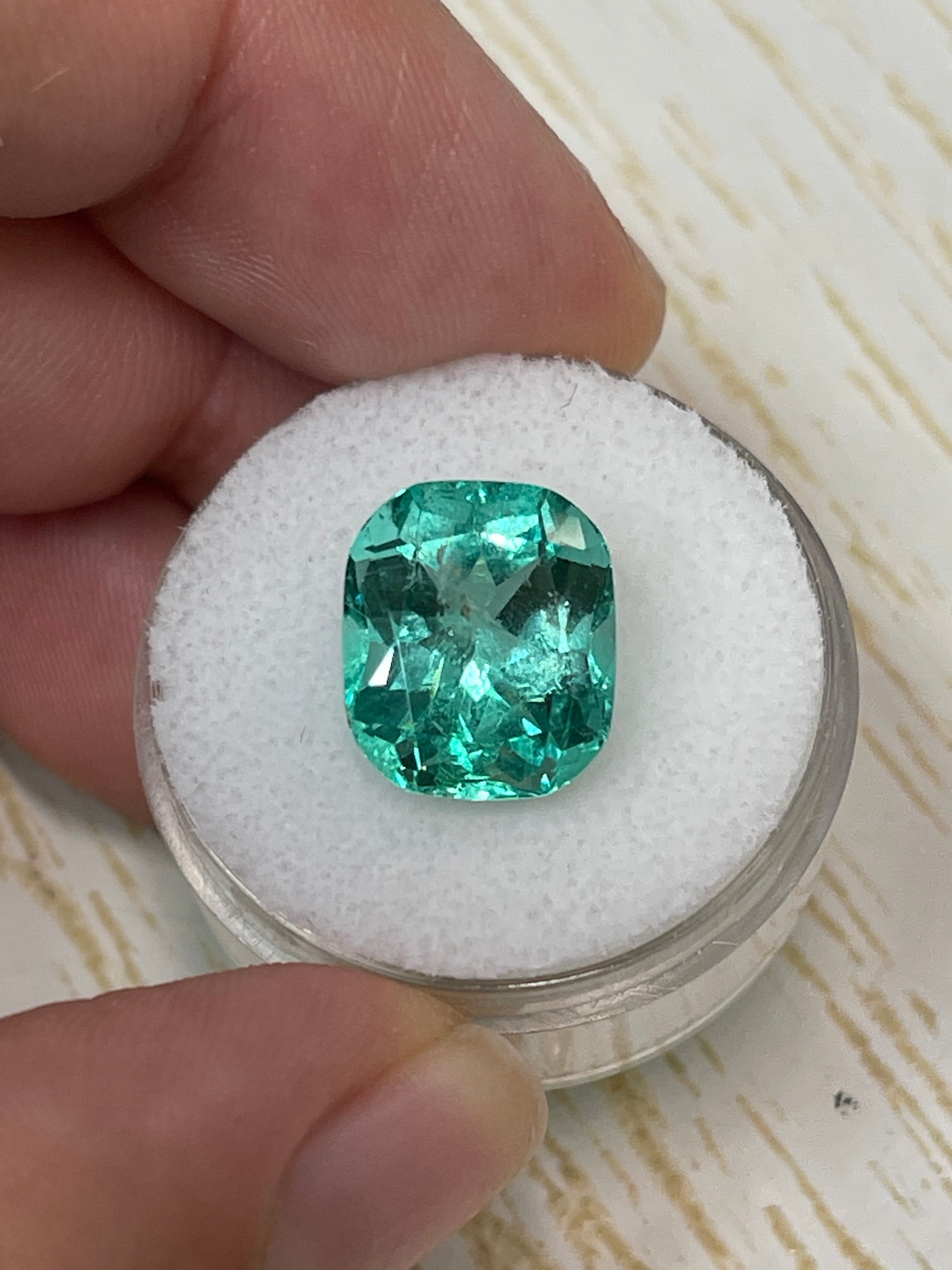 7.13 Carat 13x11mm Natural Colombian Emerald Loose Gemstone - Vivid Bluish Green Cushion Cut for Jewelry Making, Engagement Rings & Collector's Pieces