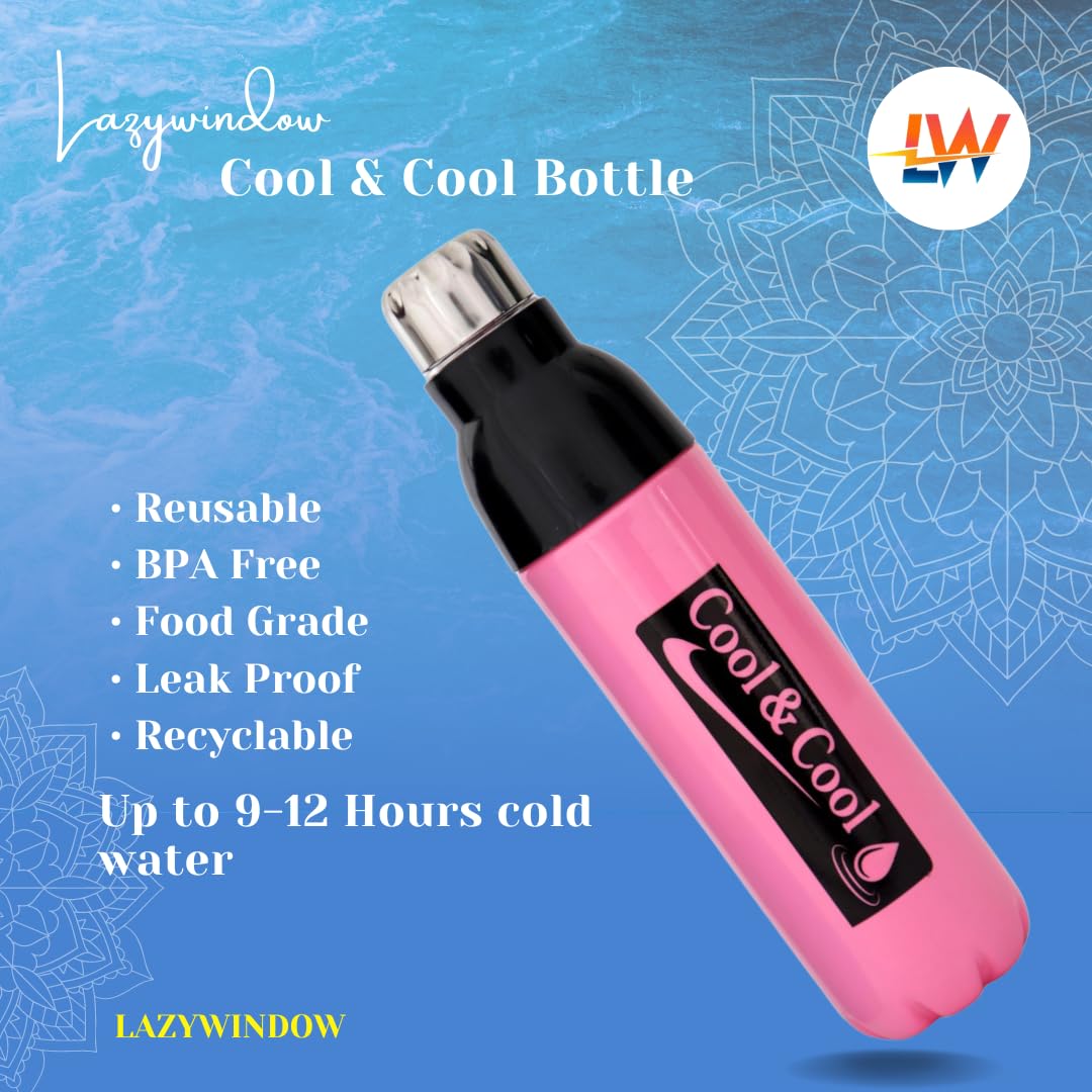 LAZYwindow 1000ml Pink Insulated Plastic Water Bottle - Keeps Drinks Cold for 24 Hours, BPA Free, Leak Proof - Perfect for Gym, Hiking, School & Office Use