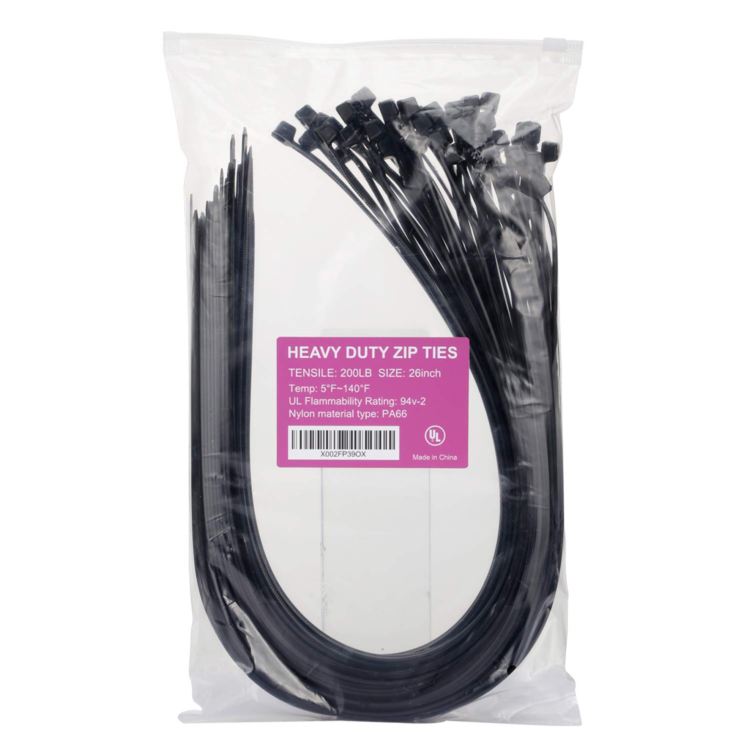 Heavy Duty Large Zip Ties 26 Inch - 60 Pack Black Extra Long Cable Ties for Organizing Wires, Bundling Cables & Securing Outdoor Equipment