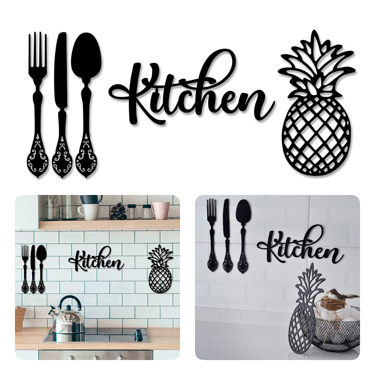 4eN Modern Wooden Kitchen Wall Decor Set - 5 Piece MDF Cutlery Sign for Dining Room, Kitchen, Cafe & Farmhouse | Rustic Home Accessories for Wall Decoration & Interior Design
