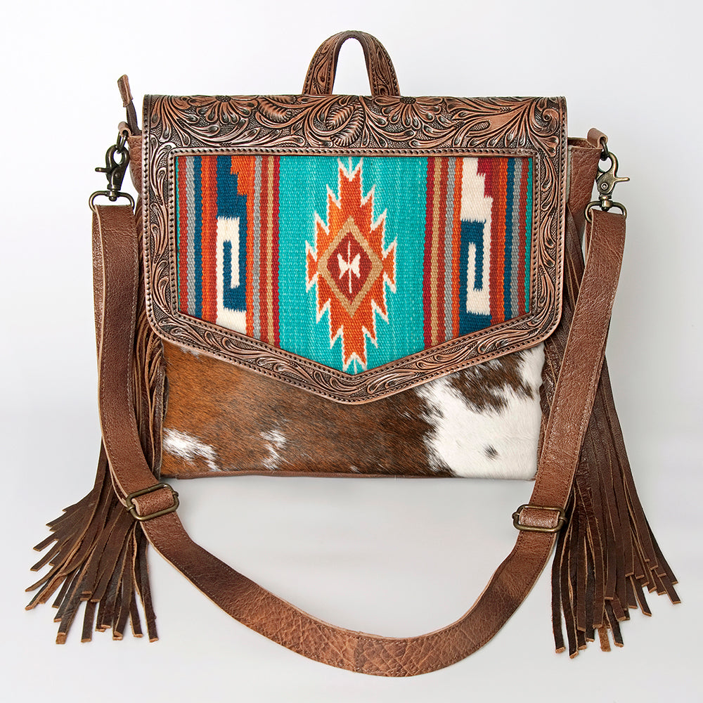 Genuine Leather Western Handbag for Women - American Darling Hand Tooled Saddle Blanket Hair On Purse - Perfect for Cowgirl Style, Rodeo Events & Western Fashion Accessories