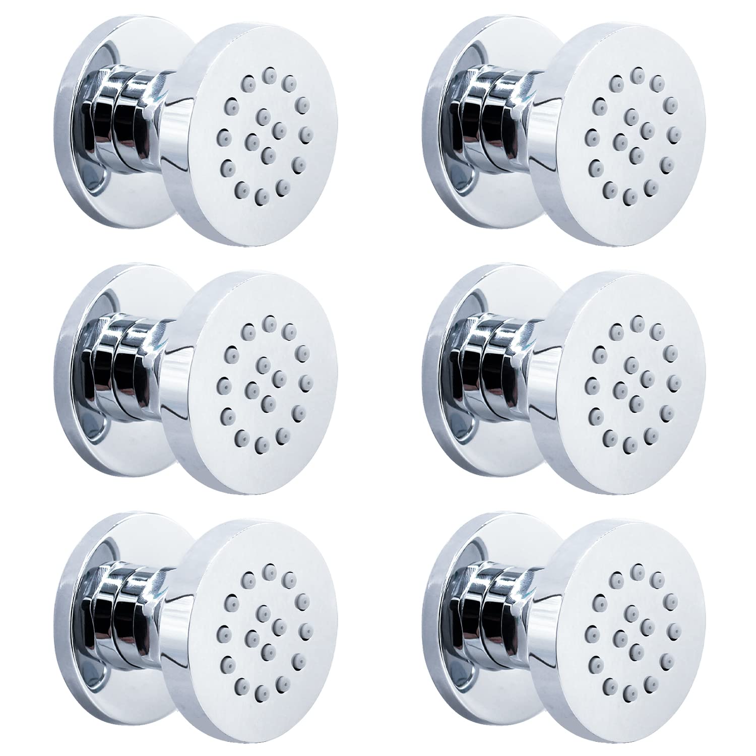 Homedec® 6-Pack Brass Round Body Spray Jets for Concealed Shower - High Pressure Massage Nozzles for Spa, Bathroom, and Luxury Shower Systems - Perfect for Home Relaxation and Hydrotherapy