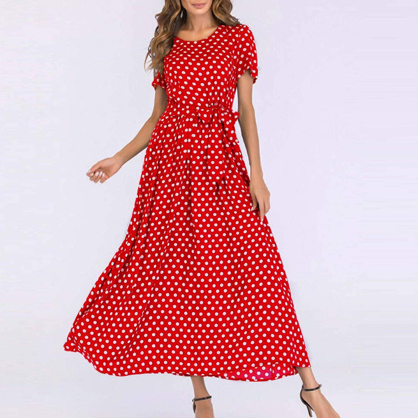 Women's Mini Swing Skater Dress - Polka Dot Long Sleeve O-Neck Sun Dress for Summer | Casual Party, Date Night & Beach Outfit