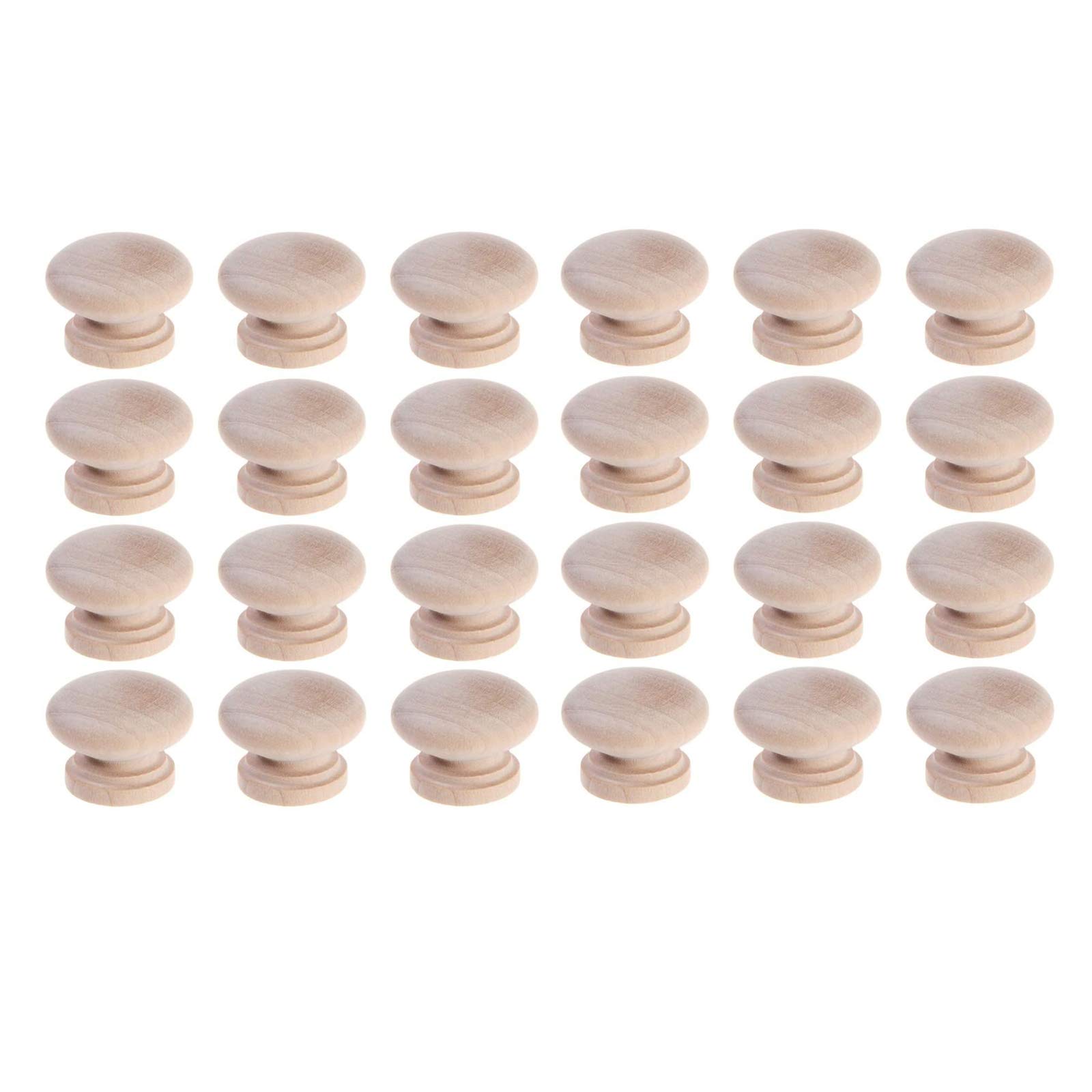Unfinished Wooden Cabinet Knobs 24pcs - Round Mushroom Drawer Pulls for Dresser & Closet