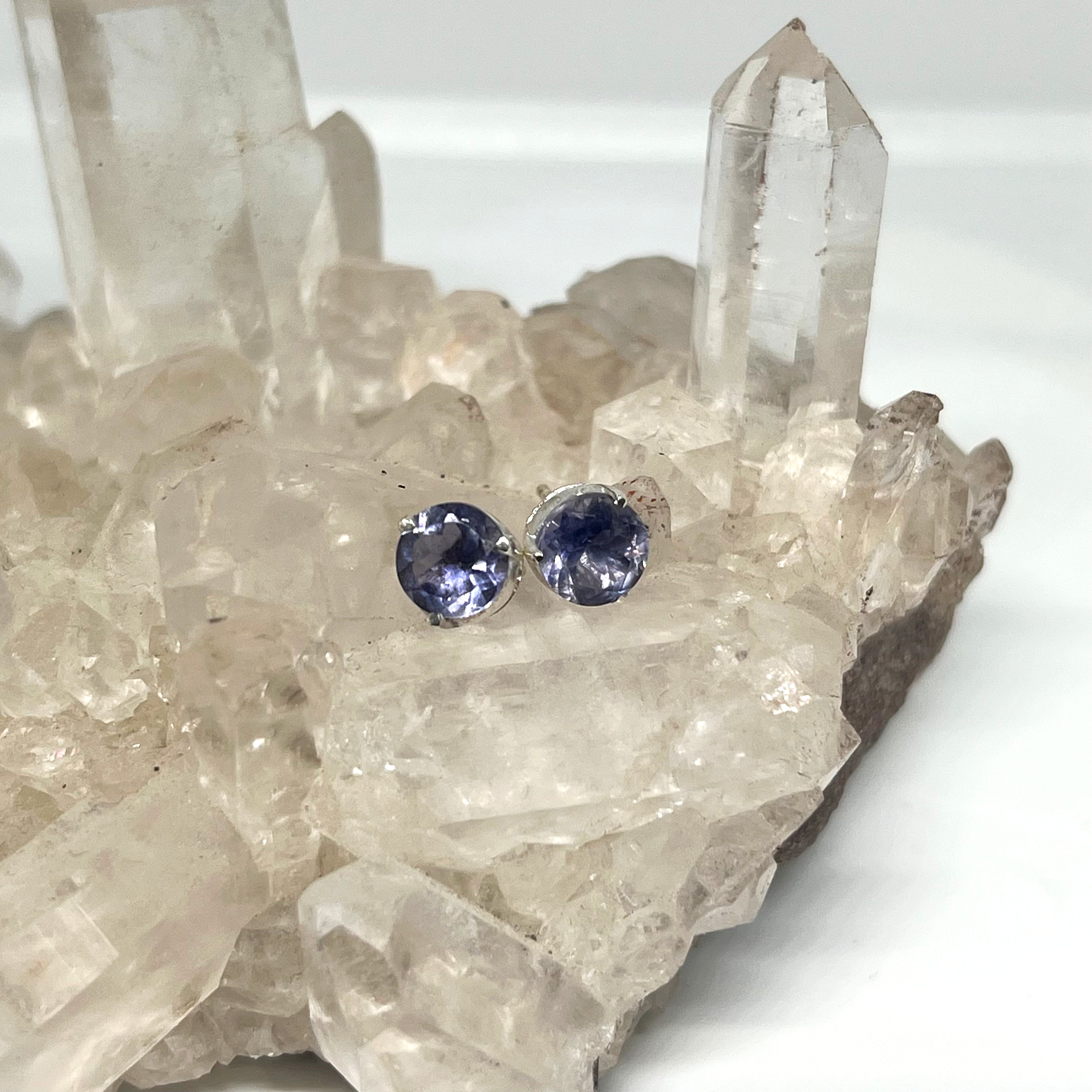 7mm Round Faceted Gemstone Stud Earrings - 3 Prong Set for Women (PSE006) | Perfect for Everyday Wear, Parties & Gifts
