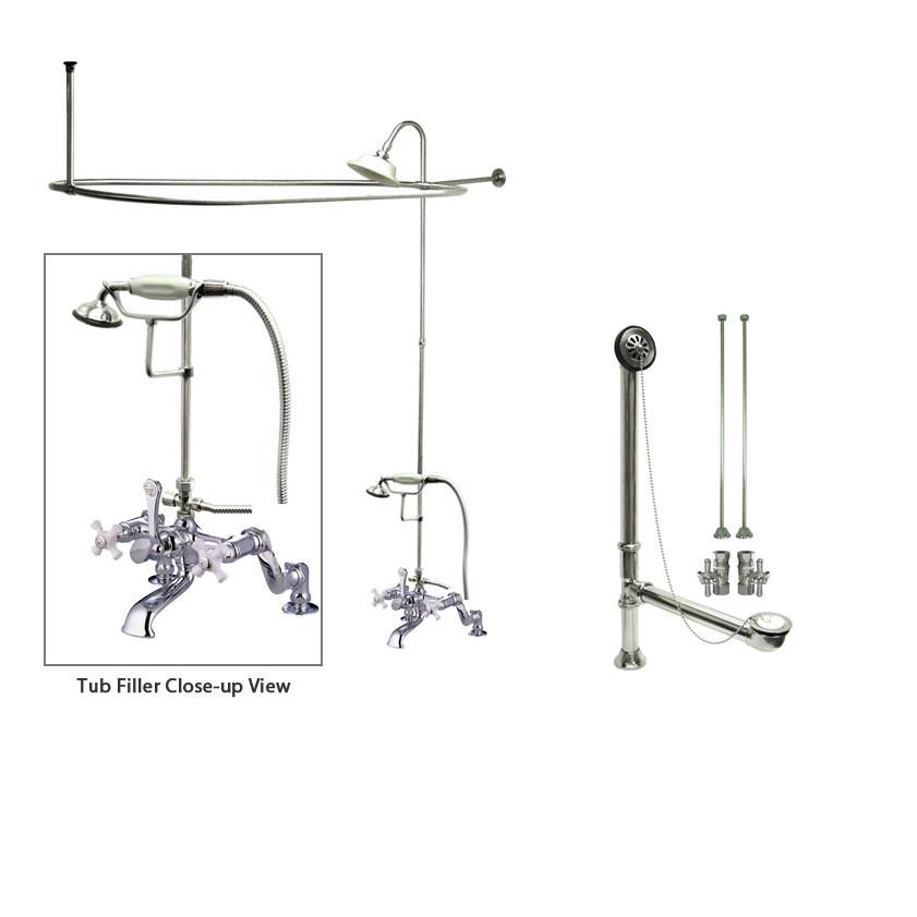 Vintage Chrome Clawfoot Bathtub Faucet with Shower Kit & Enclosure Curtain Rod - 660T1CTS - Perfect for Antique Bathroom Renovations & Luxury Spa Retreats