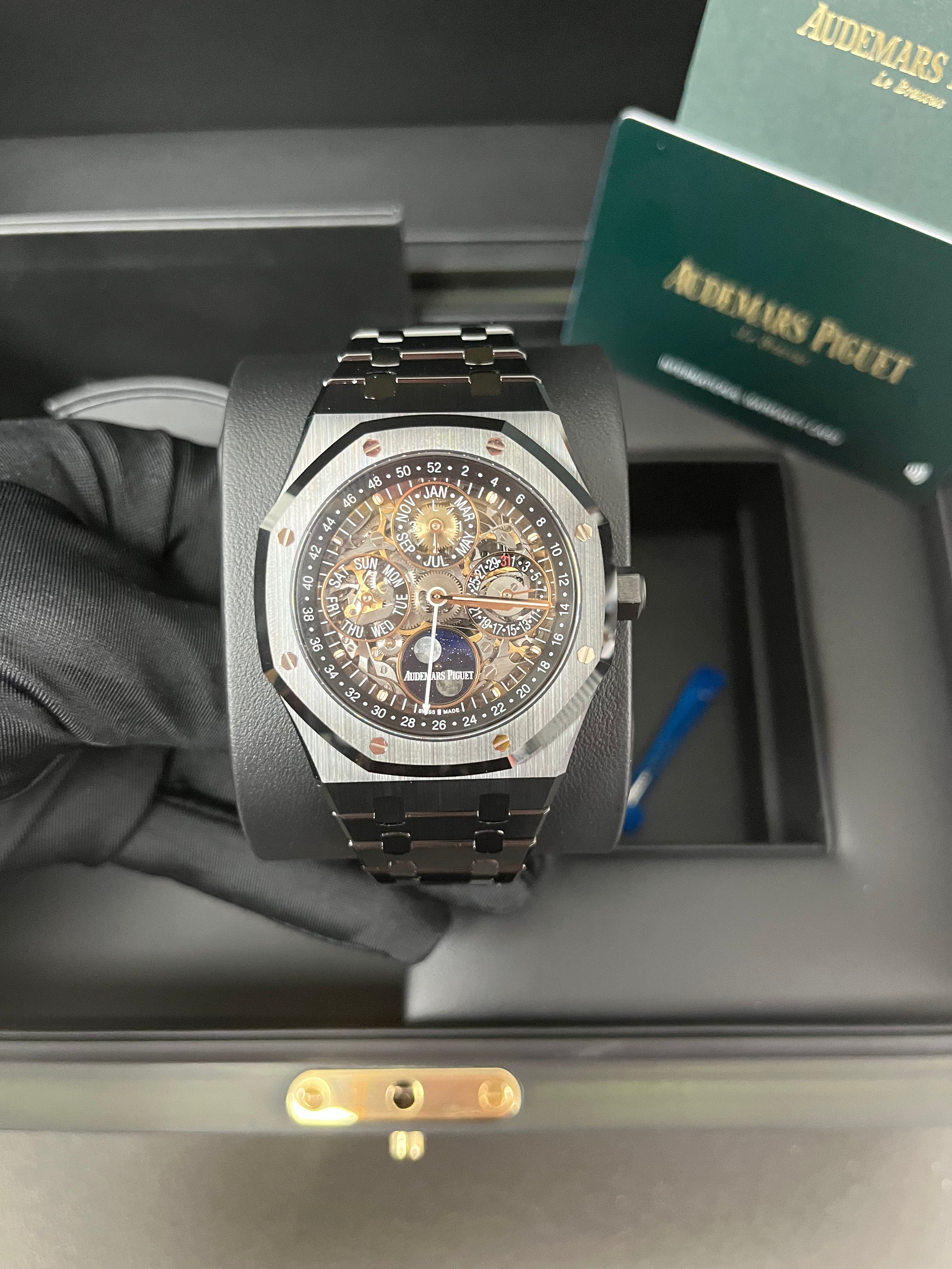 Audemars Piguet Royal Oak Perpetual Calendar Openworked Skeleton Watch Ref# 26585CE.OO.1225CE.01 - Luxury Swiss Automatic Men's Timepiece for Business, Gala & Collector's Showcase