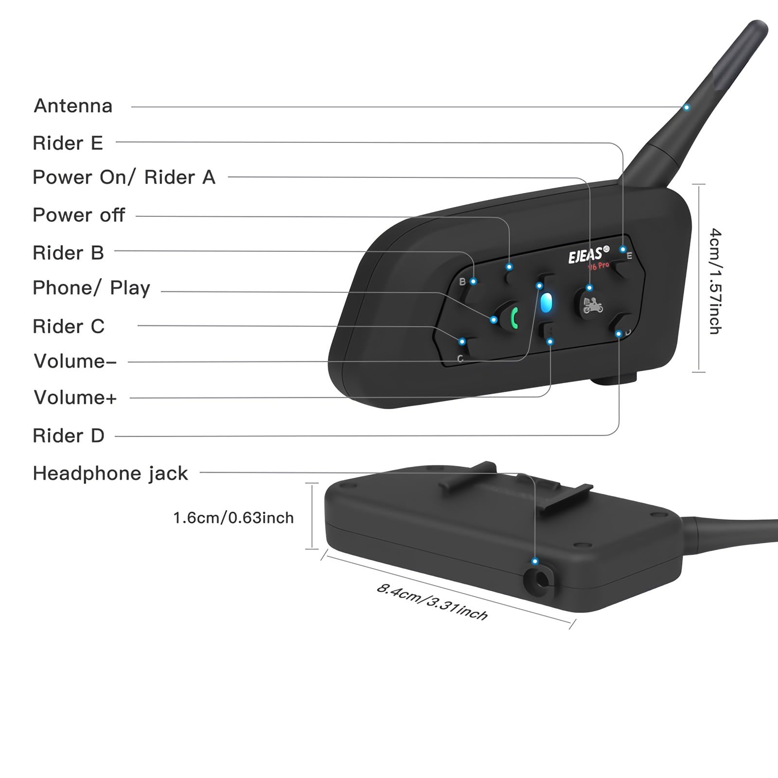 V6 Pro Motorcycle Helmet Bluetooth Intercom Headset - 1200M Range, 2-Person Full Duplex, Wireless Motorbike Communication System (Connect Up to 6 Riders) - Perfect for Motorcycling, Skiing, Climbing & Outdoor Adventures (2 Pack)