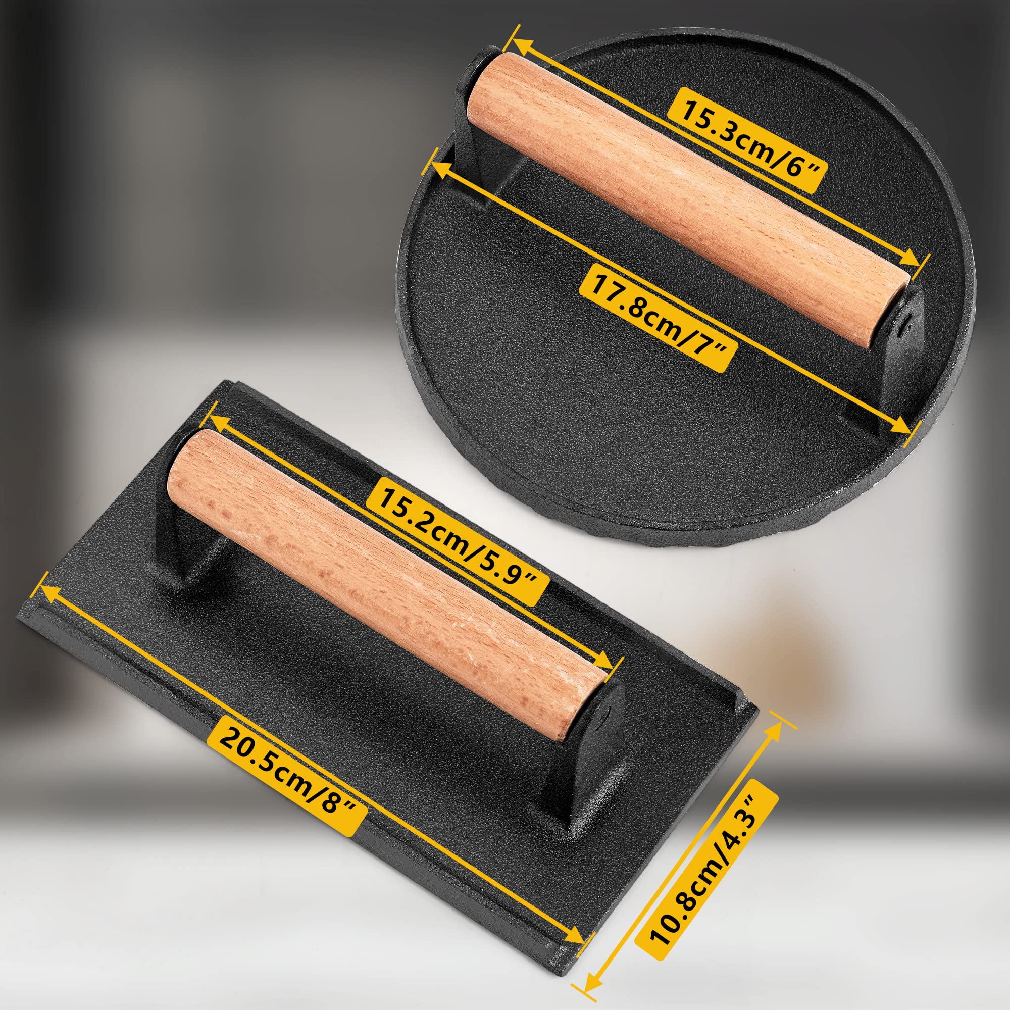 Leonyo 4-Piece Heavy Duty Cast Iron Smash Burger Press Set - Perfect for Griddles, Flat Top Grills, Bacon, Steaks & Sandwiches - Ideal for BBQ, Restaurants & Home Cooking