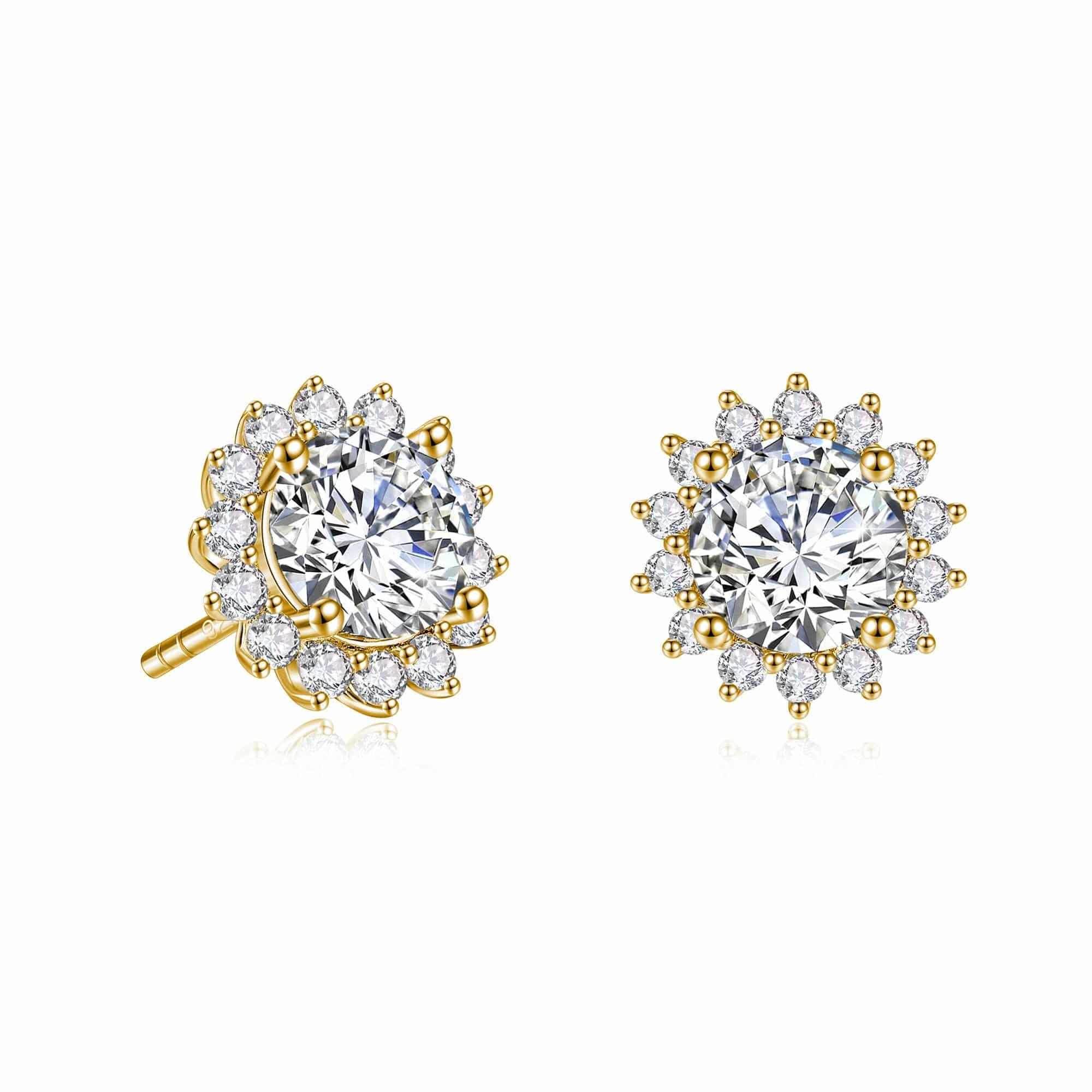 2 Carat (Ctw) Sunflower Round Moissanite Stud Earrings for Women - Hypoallergenic 925 Sterling Silver Jewelry - Perfect for Weddings, Anniversaries & Everyday Elegance