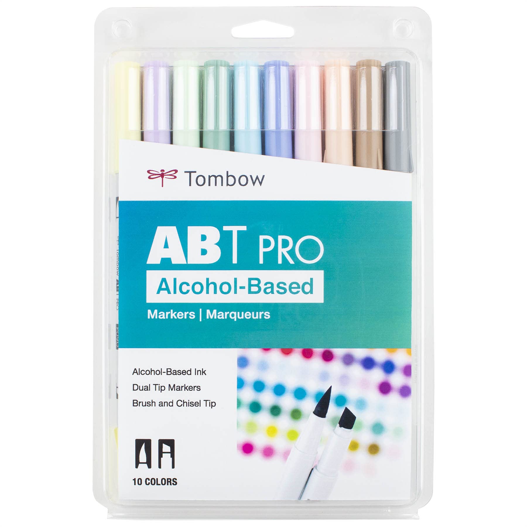 Tombow 72522 ABT PRO Alcohol-Based Dual Tip Markers - Pastel Colors 10-Pack Set for Artists, Illustrators & Adult Coloring Books | Perfect for Sketching, Hand Lettering & Bullet Journaling