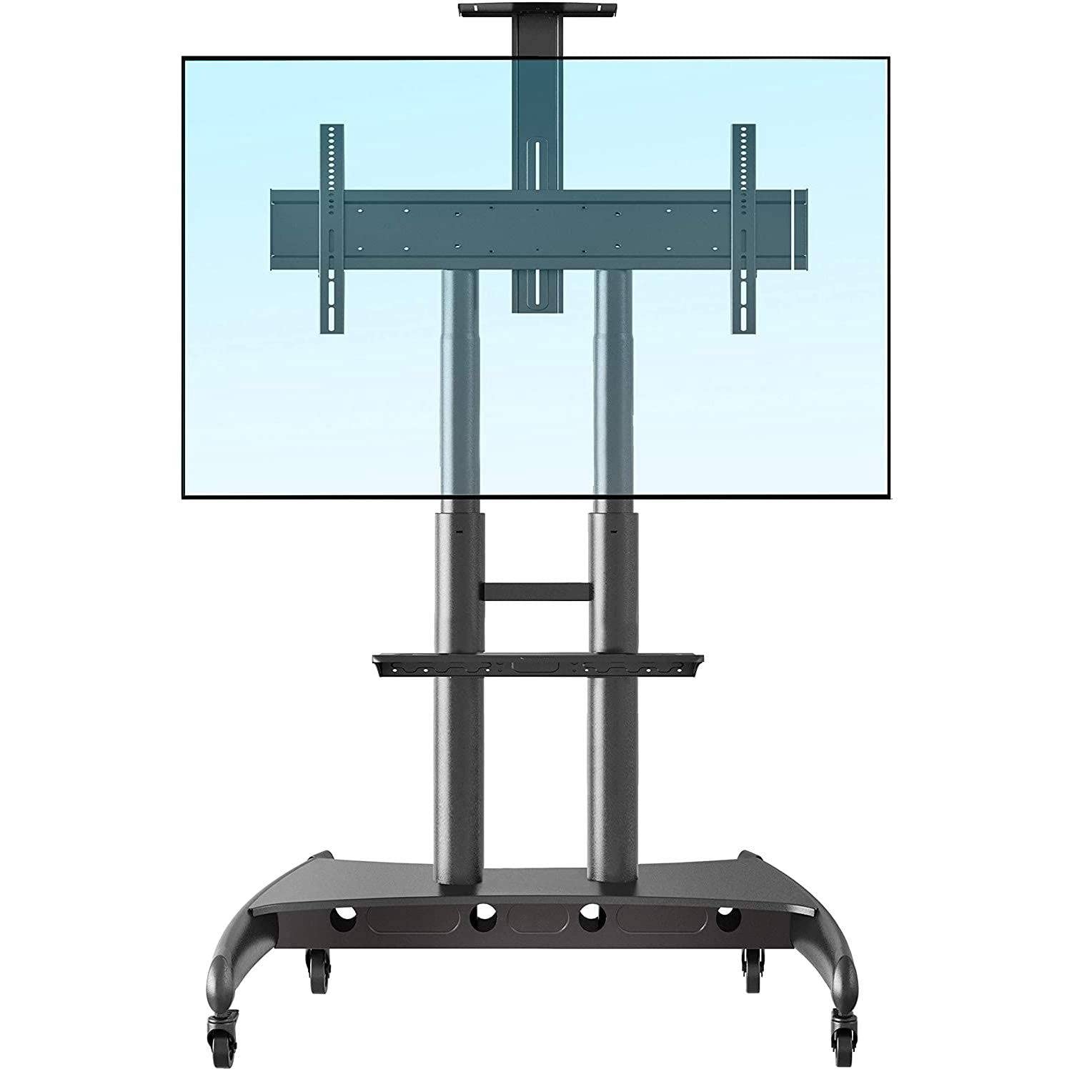 Heavy-Duty Rolling TV Stand for 55-85 Inch Screens - Mobile TV Cart with Wheels Supports 200 lbs for LCD/LED/OLED/Plasma Flat & Curved TVs - Adjustable Height AV Shelf & Camera Tray - Perfect for Living Rooms, Home Theaters, and Studio Setups
