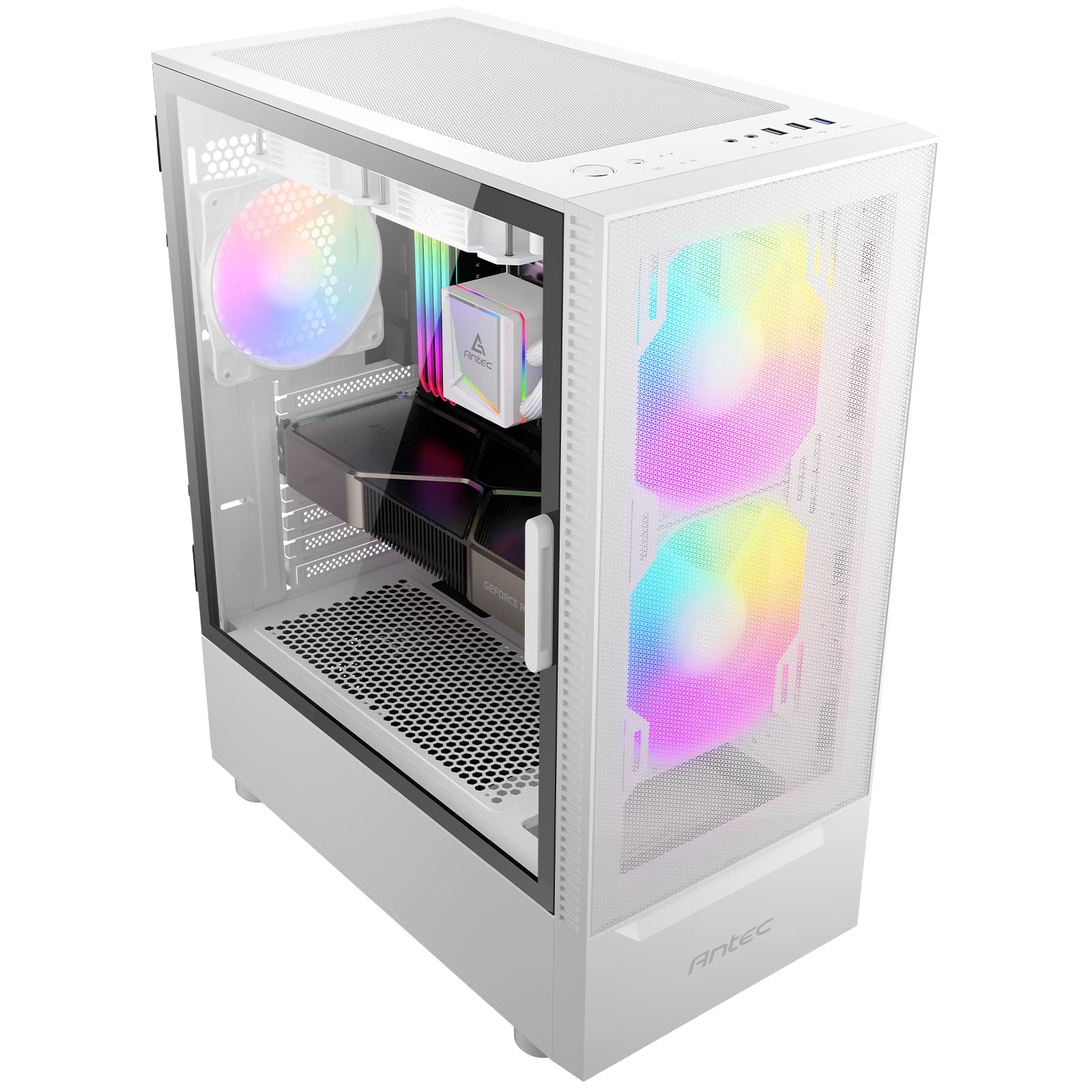 Antec NX410 White ATX Mid Tower PC Case with Tempered Glass Side Panel - 2x140mm Front & 1x120mm ARGB Rear Fans Pre-Installed - Gaming Computer Case for Home & Office Builds