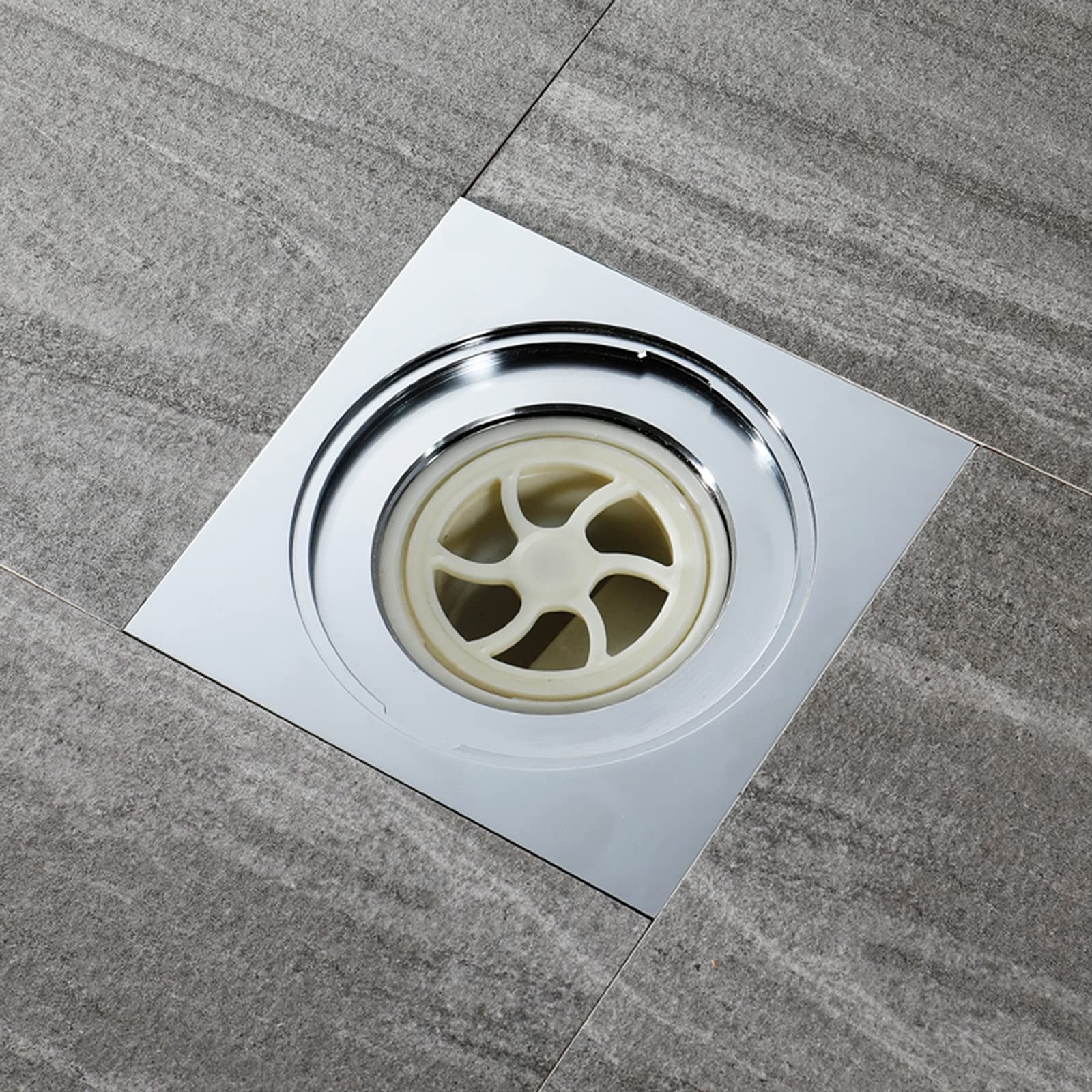 6 Inch Square Brass Shower Drain - Chrome Floor Drain with Removable Cover Grate for Bathroom & Shower | Durable Water Drainage Solution for Wet Rooms, Walk-in Showers, and Spa Areas