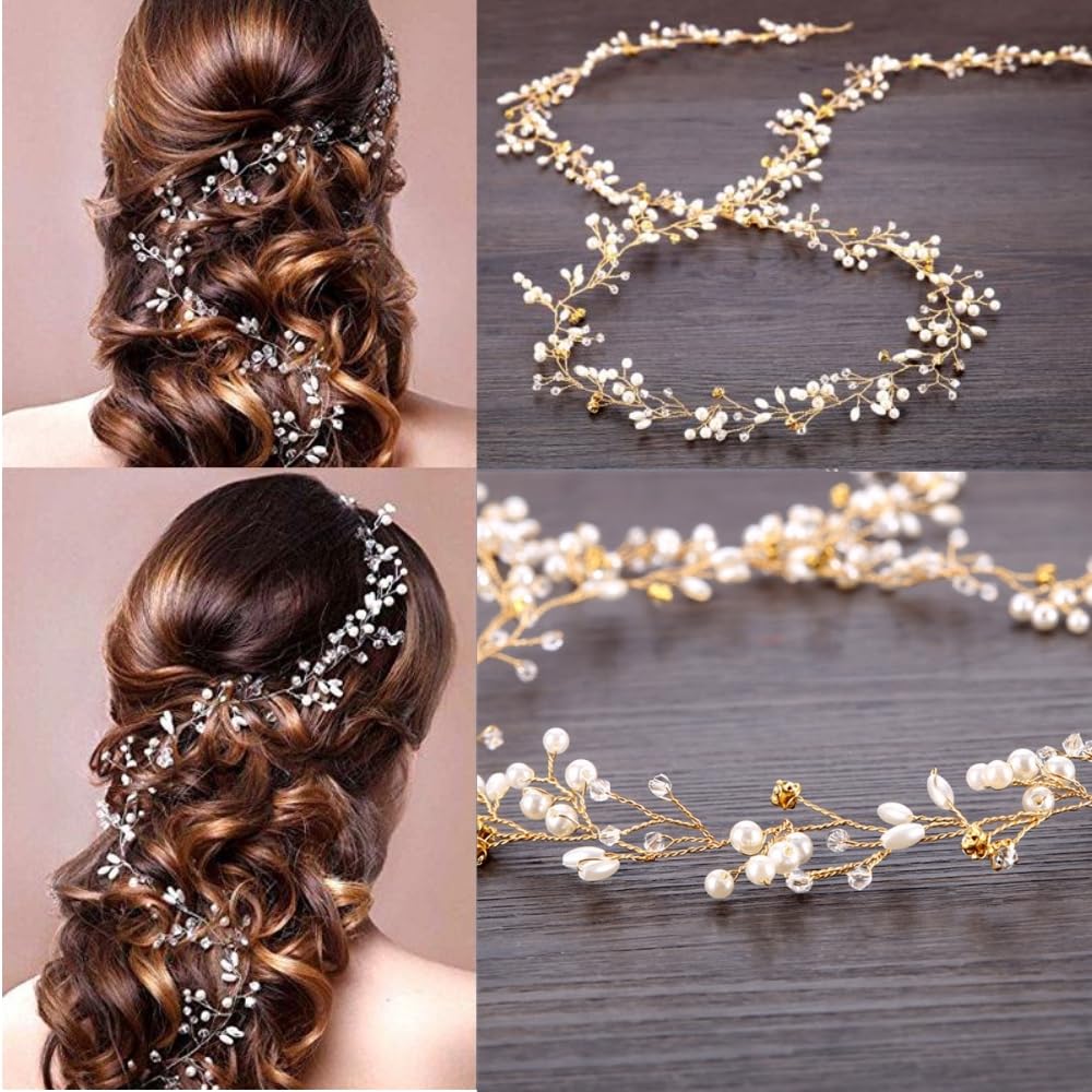 Elegant Crystal Pearl Hair Accessories for Women & Girls - 50cm Bridal Wedding Hairpieces for Special Occasions & Parties