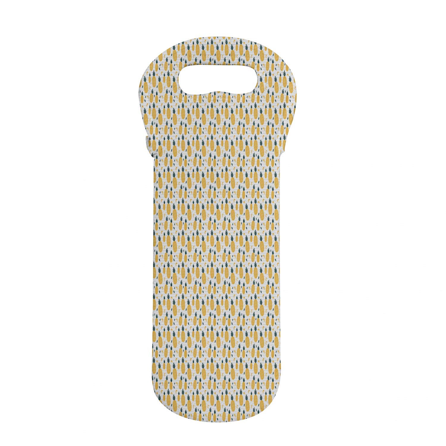 Lunarable Pineapple Wine Bottle Carrier - Hand Drawn Exotic Fruit Design on Wavy Stripes, Insulated Neoprene Bag for Champagne & Water Bottles (1 Bottle Capacity, White Marigold Dark Teal) - Perfect for Picnics, Beach Outings & Gift Giving