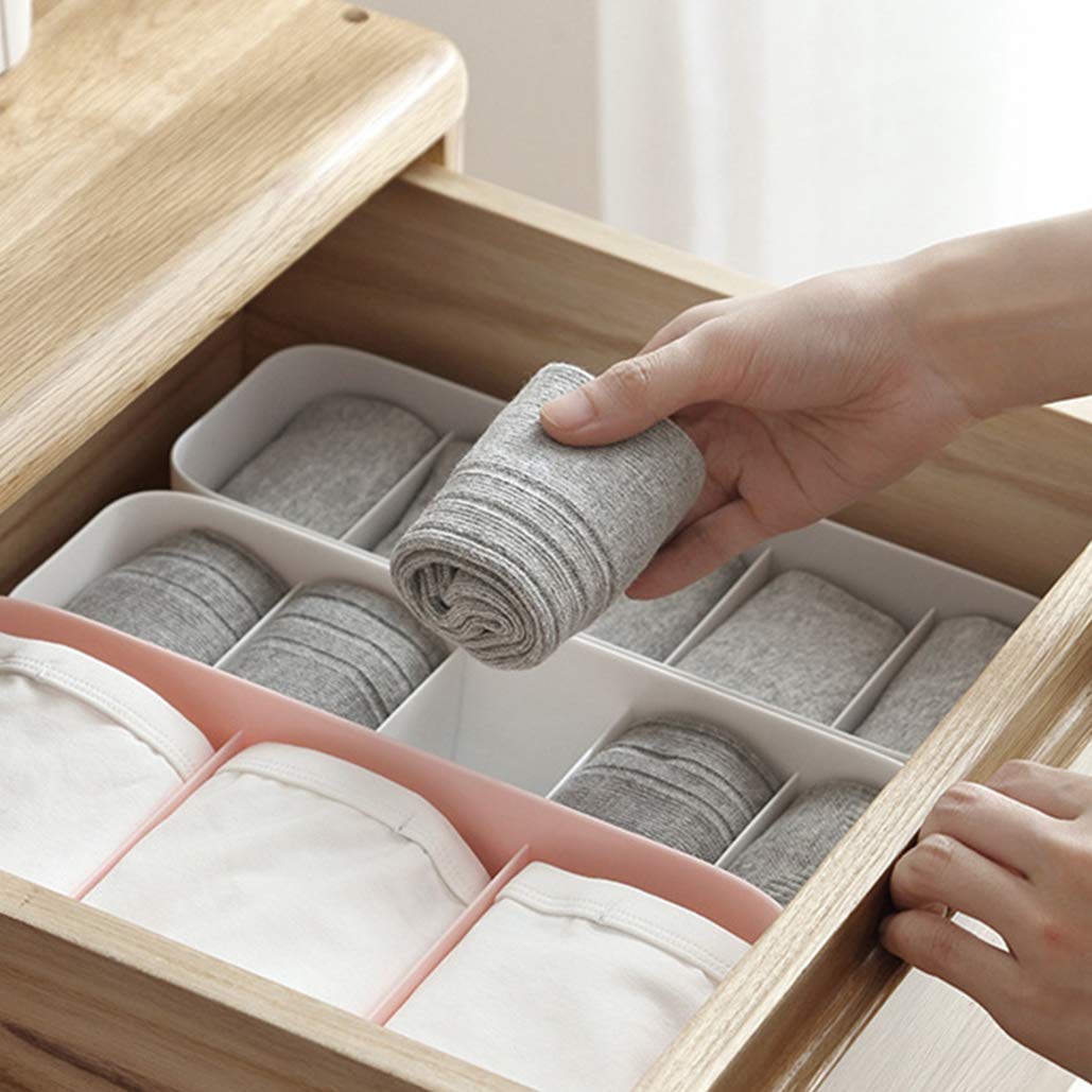 5 Grid Stackable Socks & Underwear Organizer - Grey for Closet Storage