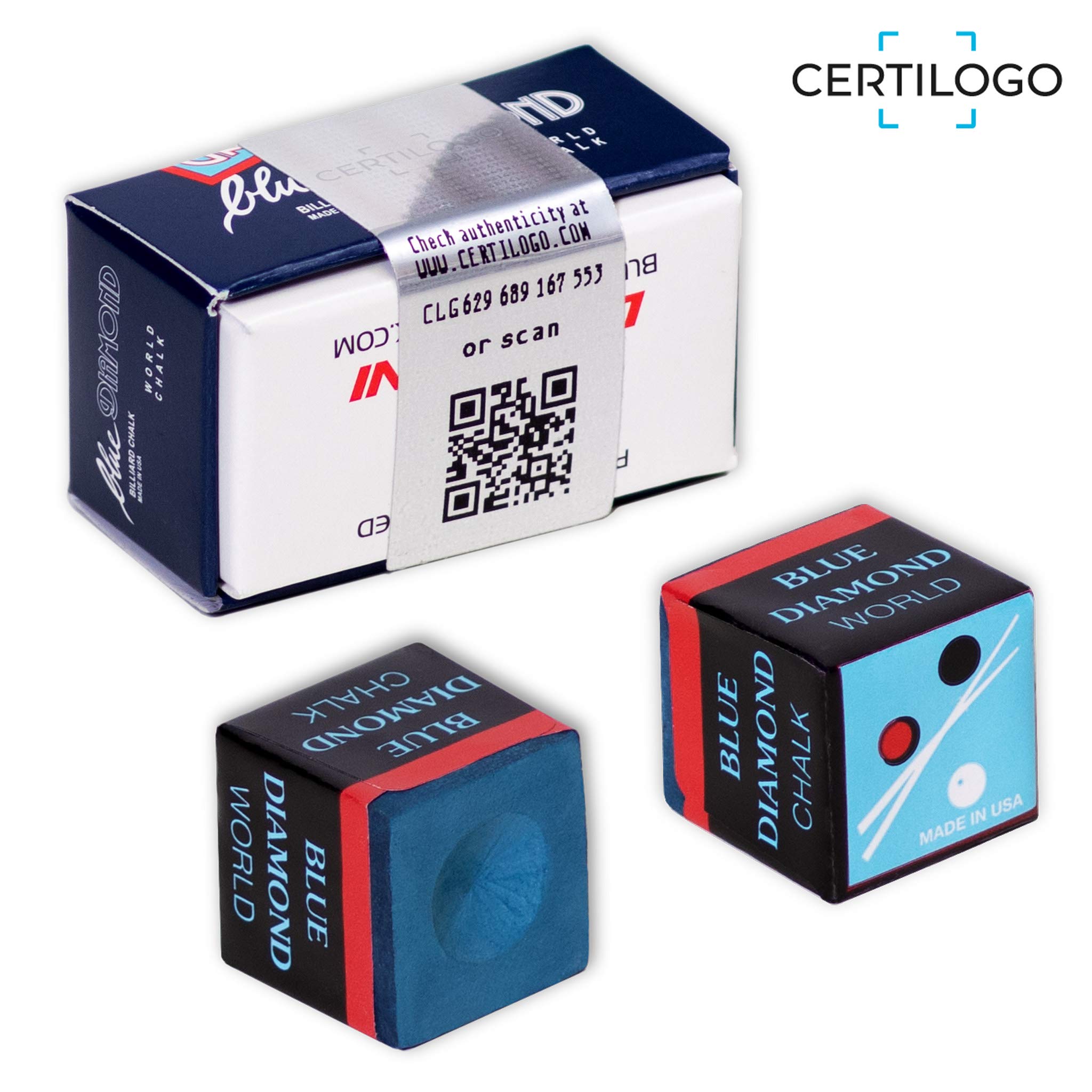 Premium Blue Diamond Billiard Chalk with Certilogo Authentication - 2 Pack for Pool, Snooker & Carom Players - Perfect for Professional Cue Tips & Smooth Shots