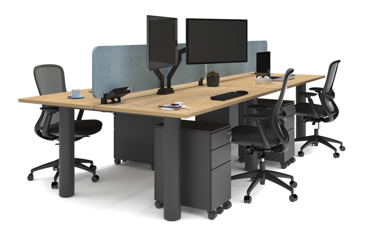 Quadro Cylinder Leg 4-Person Office Workstation Desk [1600L x 700W] - Modern Office Furniture for Team Collaboration & Productivity