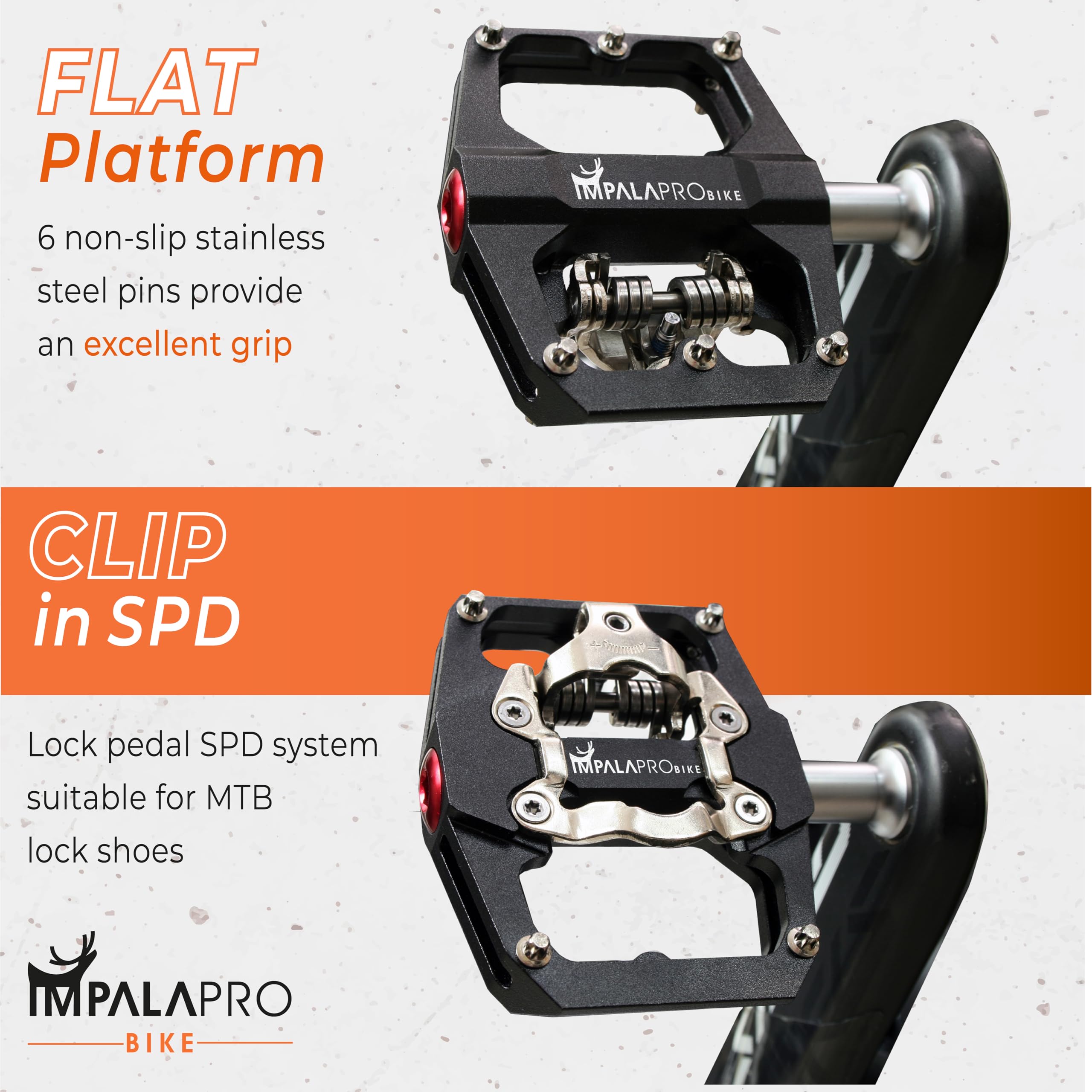 IMPALAPRO Dual Function Bike Pedals - Flat & SPD MTB Pedals Compatible with Shimano SPD Cleats - 9/16