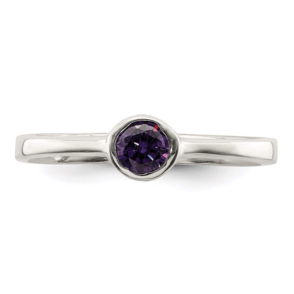 925 Sterling Silver Cubic Zirconia Ring for Women - Purple Round Bezel Jewelry Gift for Her | Engagement, Anniversary