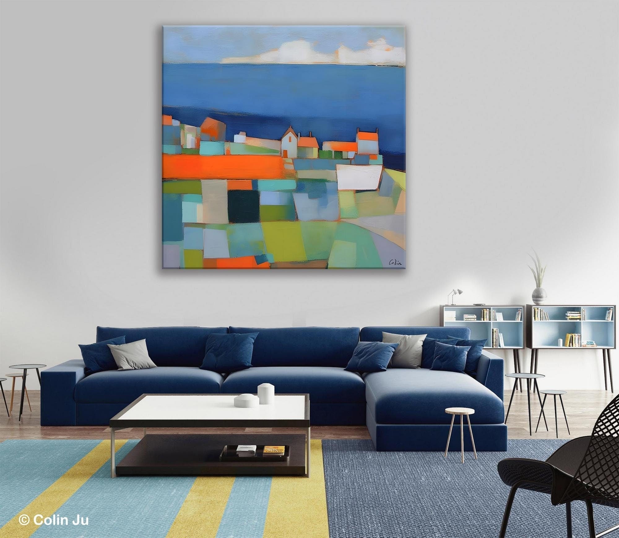 Original Abstract Landscape Canvas Paintings - Modern Acrylic Wall Art for Living Room Decor | Handmade Home Office & Bedroom Wall Decor