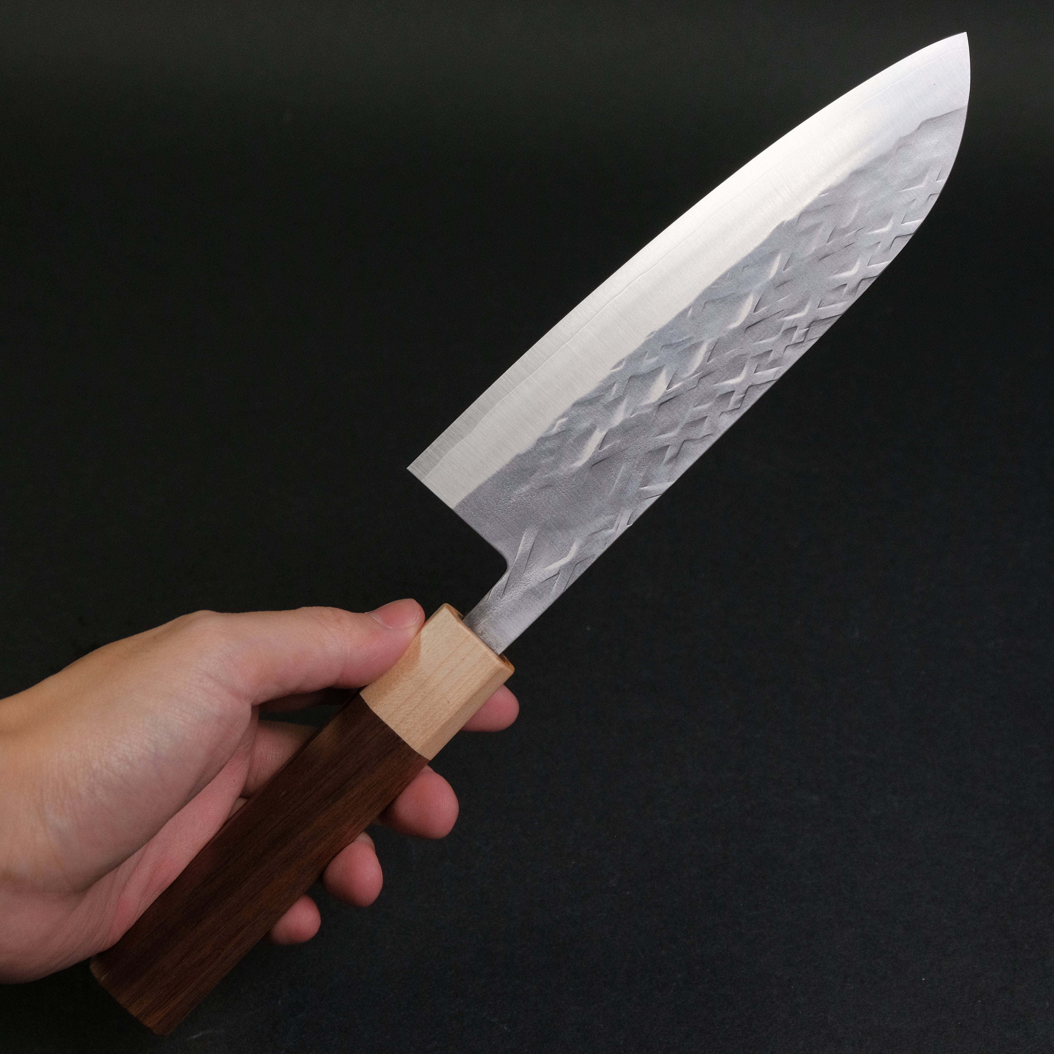 Hitohira TD SLD Tsuchime Santoku Knife 165mm with Walnut Handle - Premium Japanese Kitchen Knife for Slicing, Dicing, and Chopping Vegetables, Meat, and Fish
