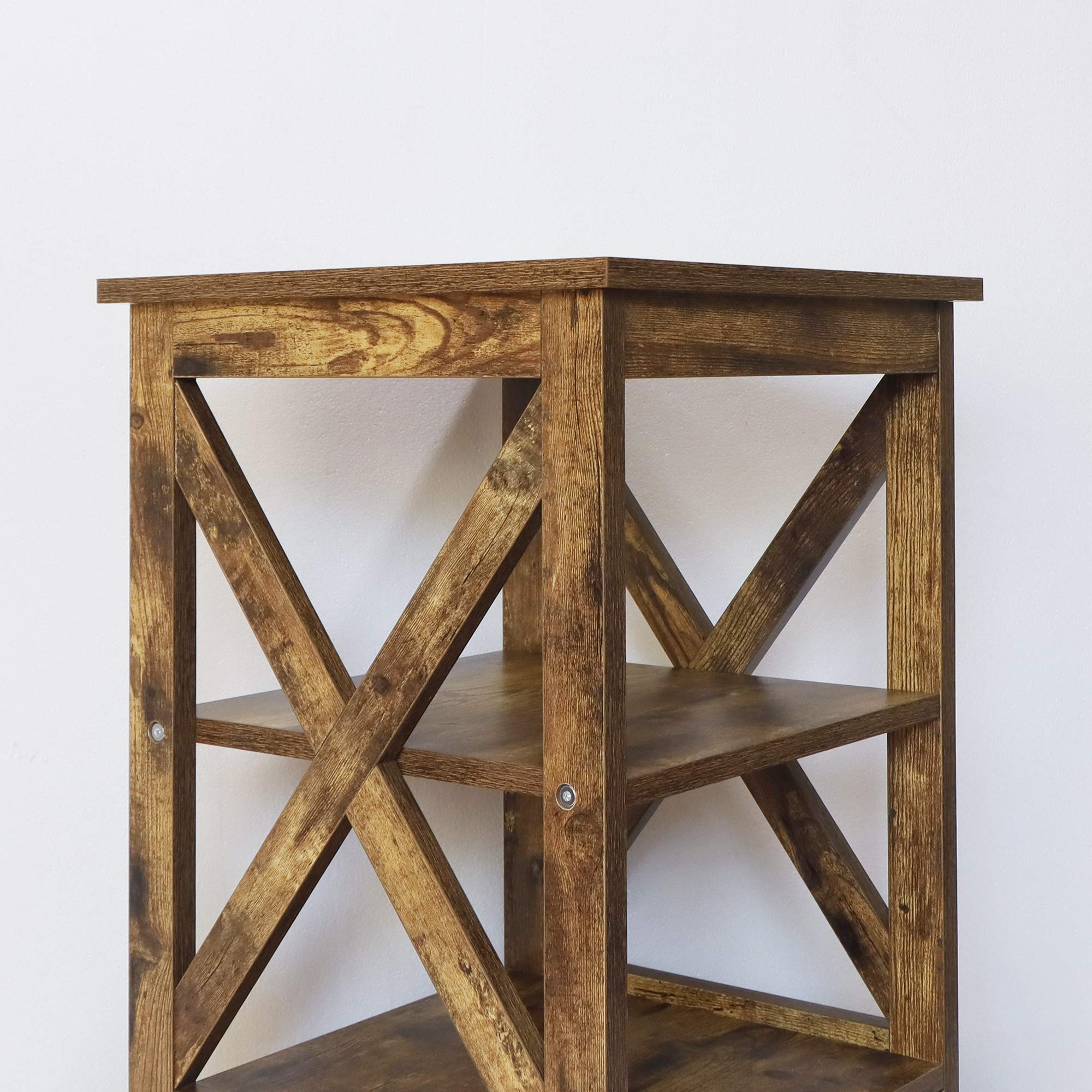 Rainbow Sophia Side Table - Modern Farmhouse Wood End Table with 3-Tier Storage Shelf, Rustic Nightstand for Living Room, Bedroom & Office - Perfect for Home Decor, Books & Plants Organization