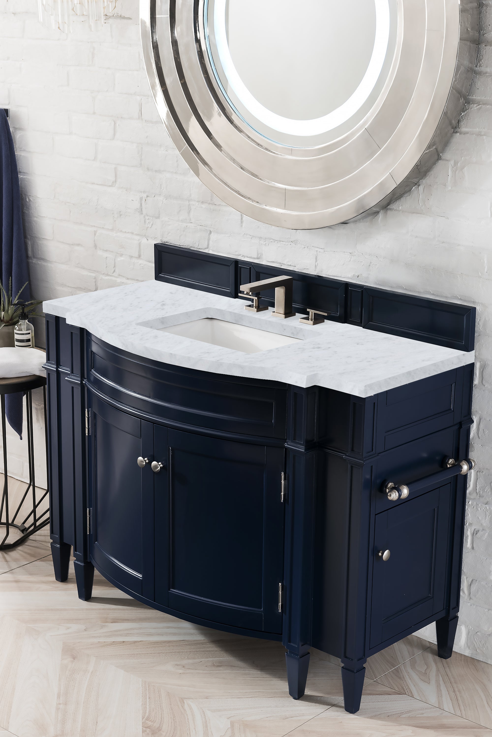 Brittany 46 Inch Single Bathroom Vanity with 3CM Carrara Marble Top in Victory Blue - Perfect for Modern Master Bathrooms & Guest Suites