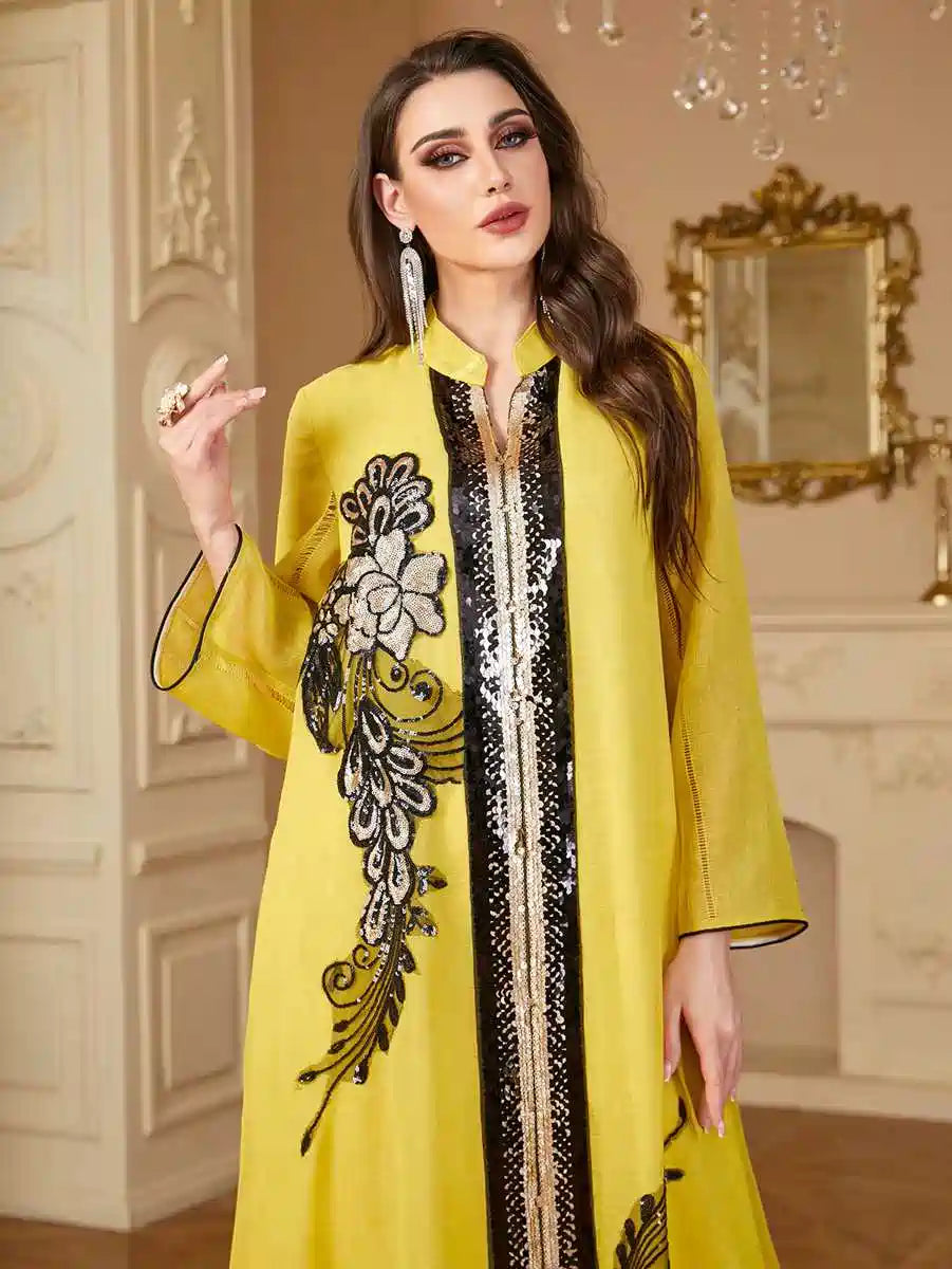 Elegant Eid Embroidery Sequins Caftan Dress for Women - Stylish Kaftan with Beaded Details #244175 - Perfect for Holiday Parties, Weddings and Special Occasions