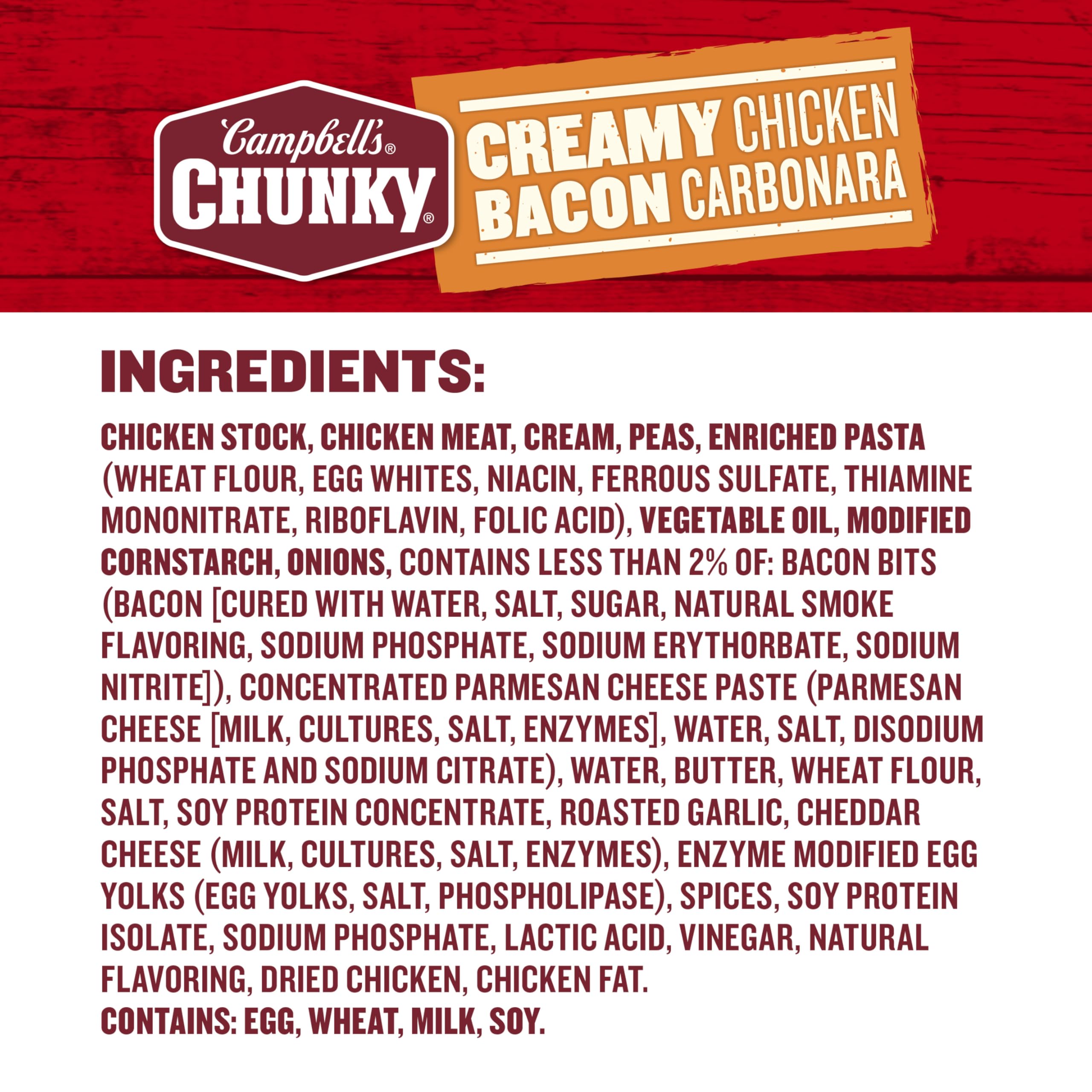 Campbell's Chunky Creamy Chicken Bacon Carbonara Soup - 18.8 oz Cans (12 Pack) | Hearty Comfort Food for Quick Lunches, Camping Meals & Emergency Pantry Stock