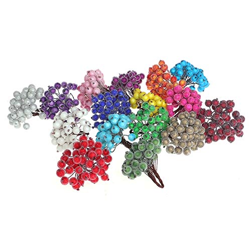 40 Pcs Mini Christmas Frosted Fruit Berry Holly Artificial Flowers - White for Holiday Decor, Wreaths, Centerpieces & DIY Crafts