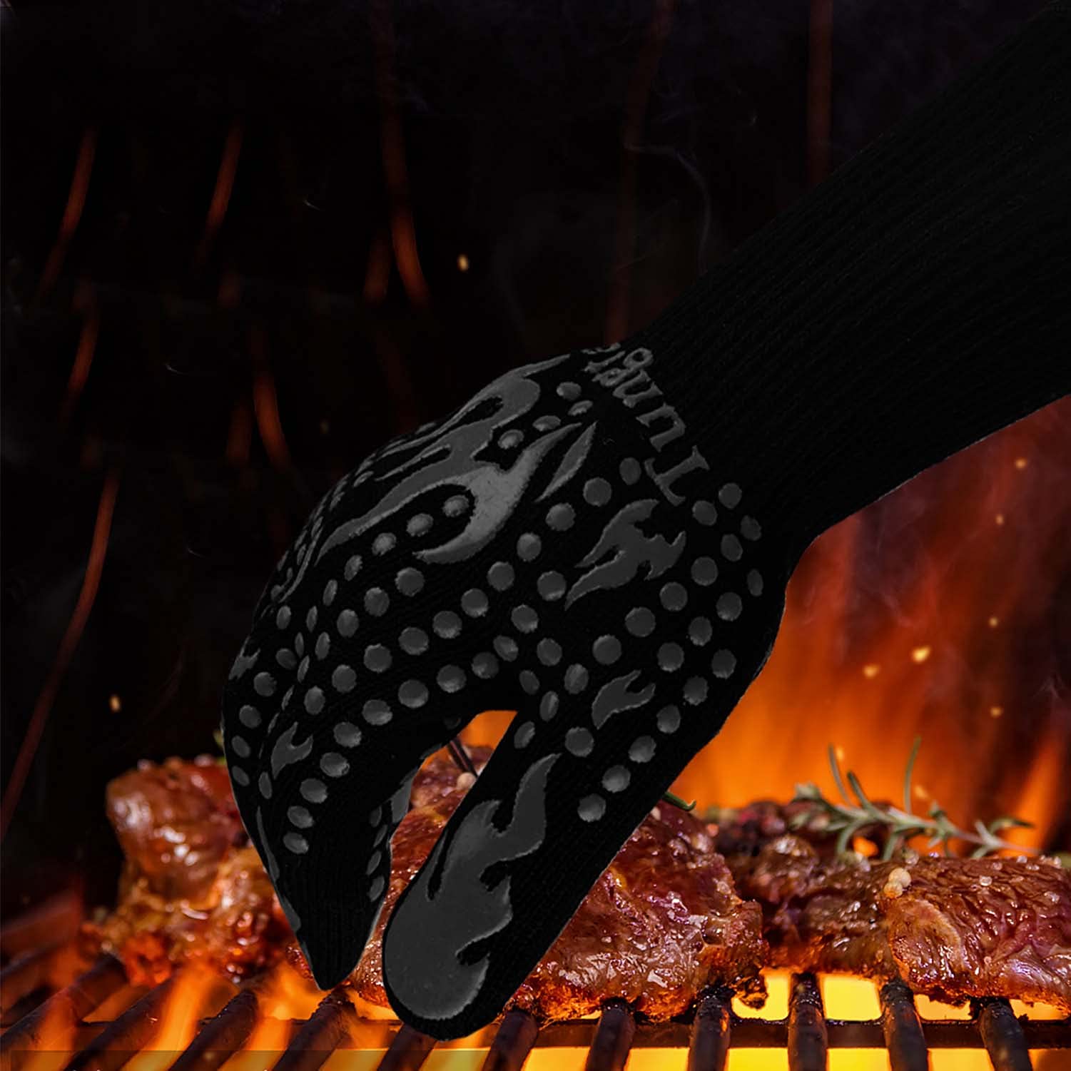 Heat Resistant Oven Gloves with Fingers - 1472℉ BBQ & Grill Mitts, 14