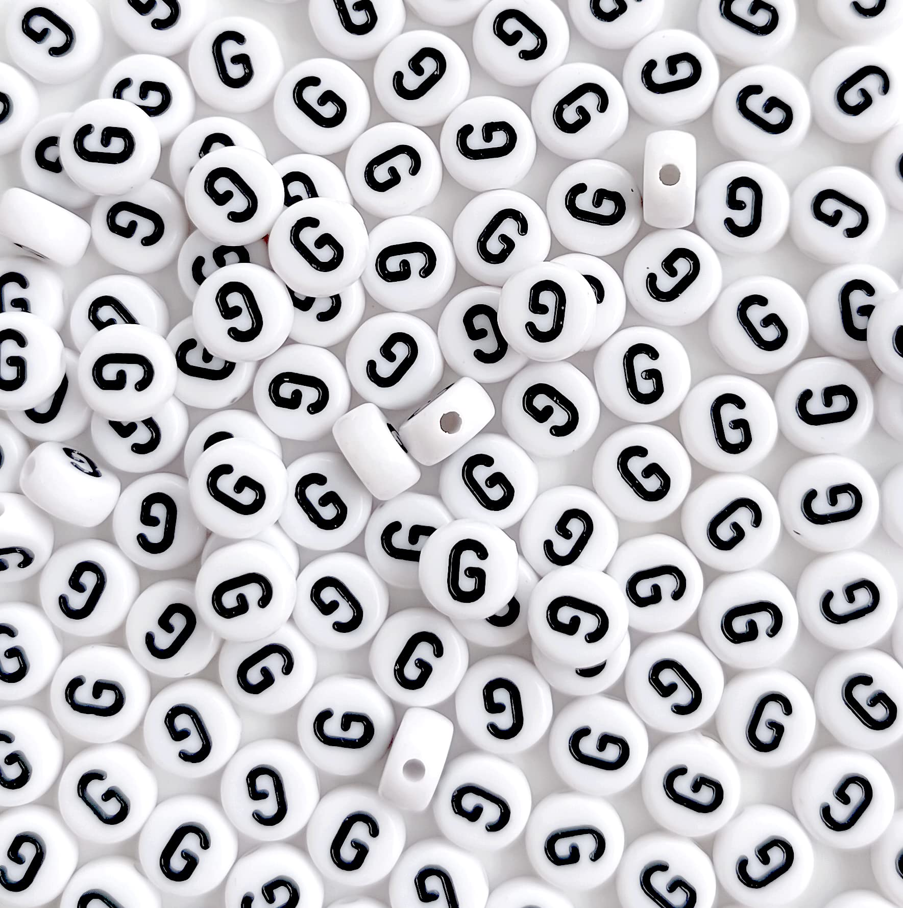 100PCS White Round Acrylic Alphabet Beads - Letter G Beads for DIY Jewelry Making (4x7mm) - Perfect for Bracelets, Necklaces, Keychains & Craft Projects
