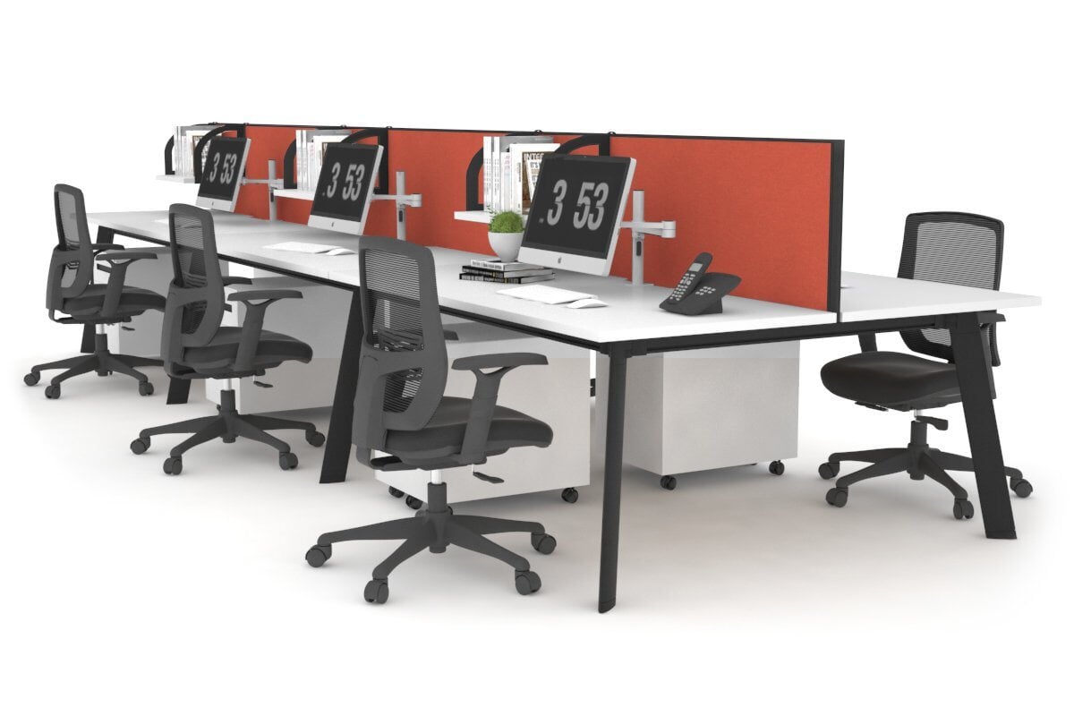 6-Person Workstation with Black Frame - 1400L x 700W Office Desk for Team Collaboration & Open Workspaces