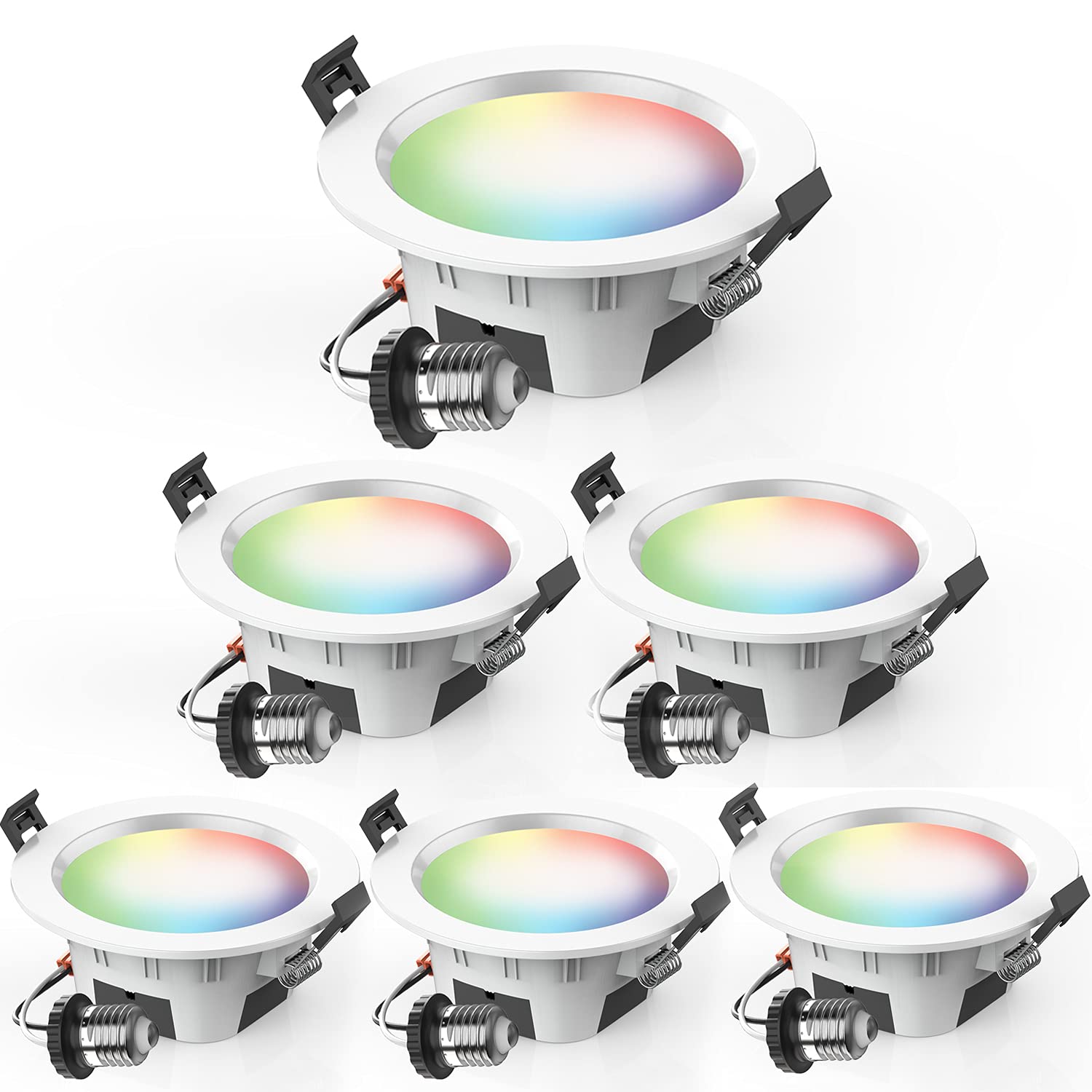 Smart LED Recessed Downlight Kit - 4 Inch 9W RGBCW Dimmable Multicolor Bluetooth Mesh App Controlled Lights (6 Pack) for Home Theater, Kitchen, Bedroom & Office - Energy Efficient Retrofit Lighting for Modern Homes
