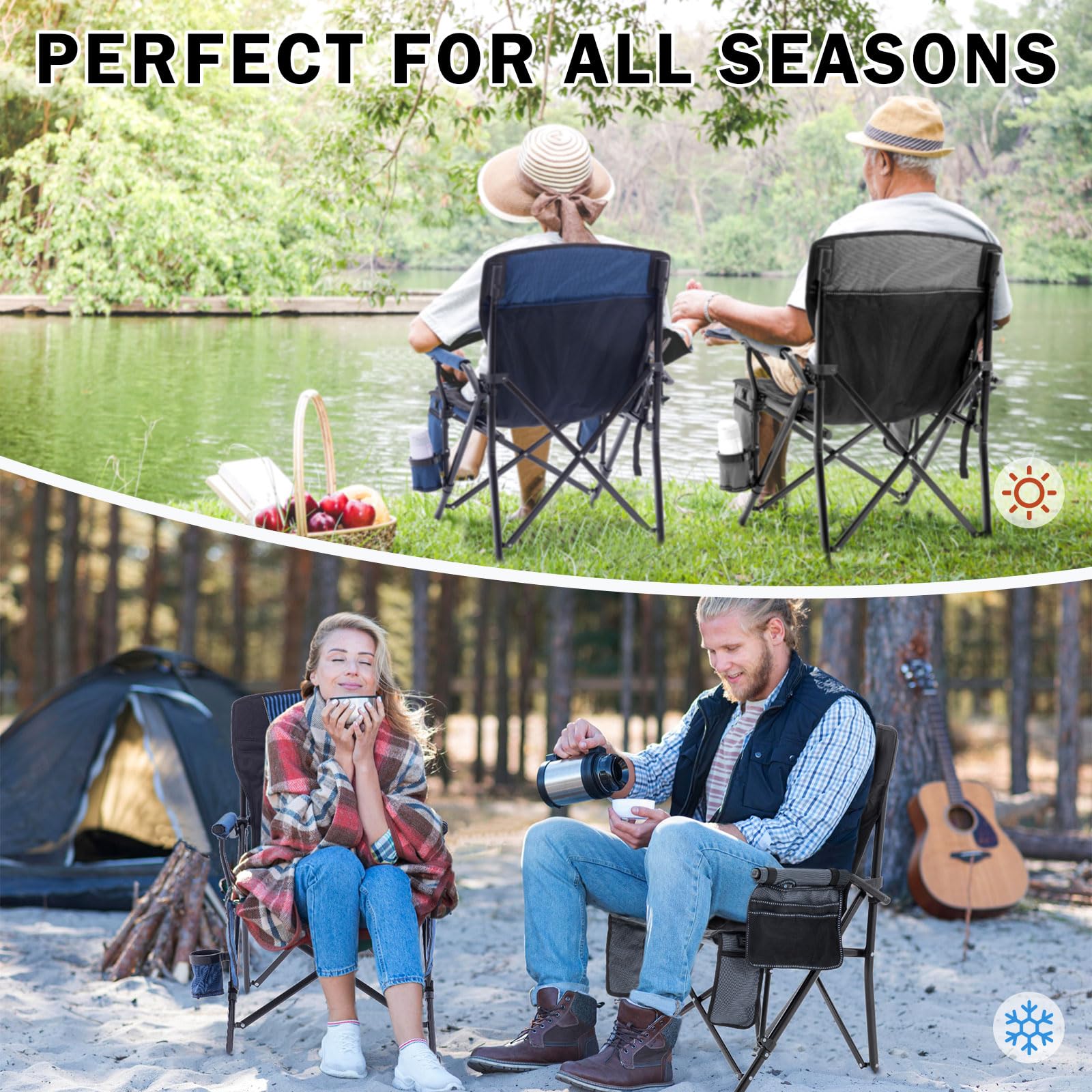 **Portable Heated Camping Chair - 400lb Heavy Duty Folding Outdoor Seat with Cup Holder & Carry Bag - Perfect for Winter Camping, Hunting, Fishing & Backyard Relaxation (Navy, Battery Pack Required)**